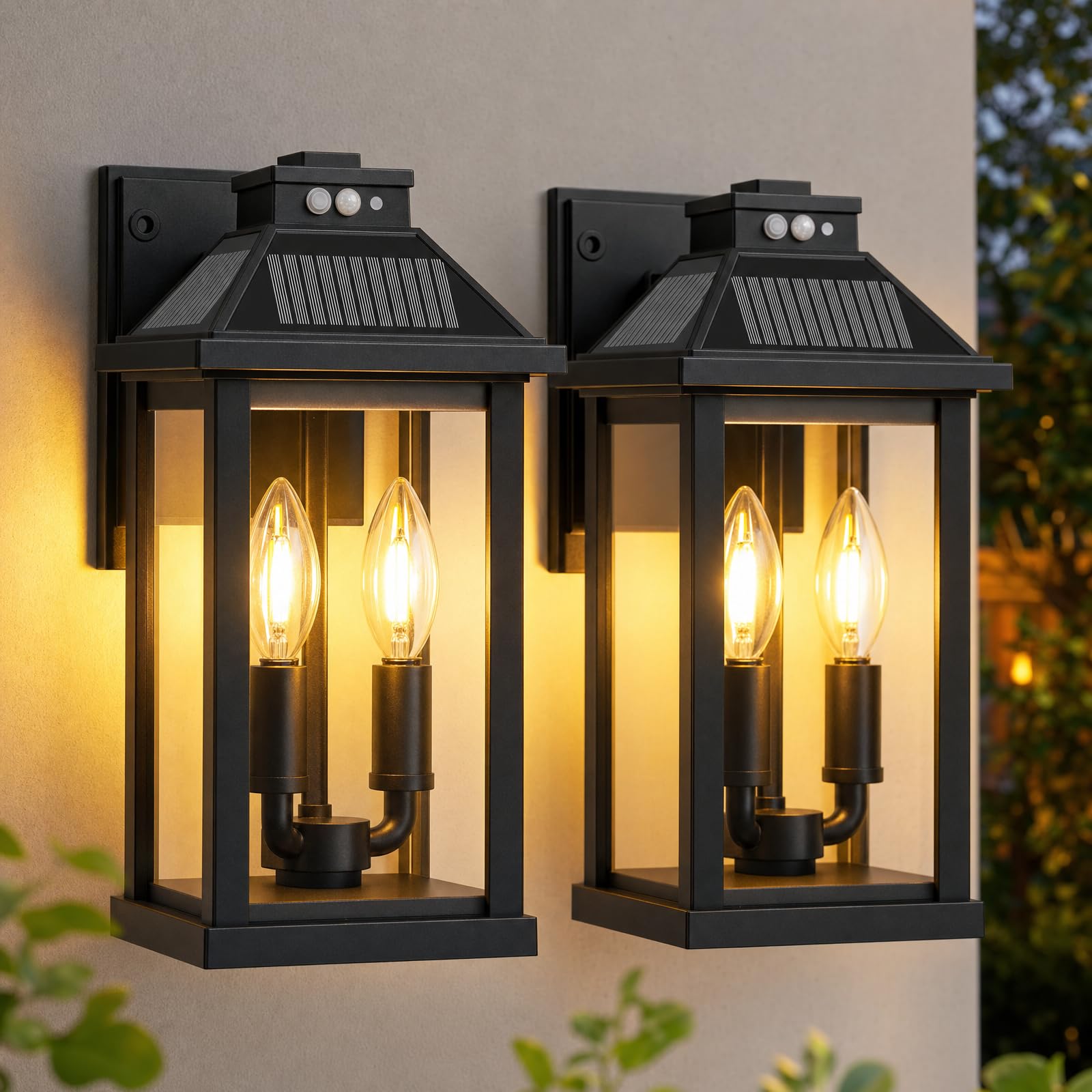 Solar Porch Lights Outdoor: Solar Wall Sconce Lights with Motion Sensor & 3 Lighting Modes - Dusk to Dawn Waterproof Lantern Fix
