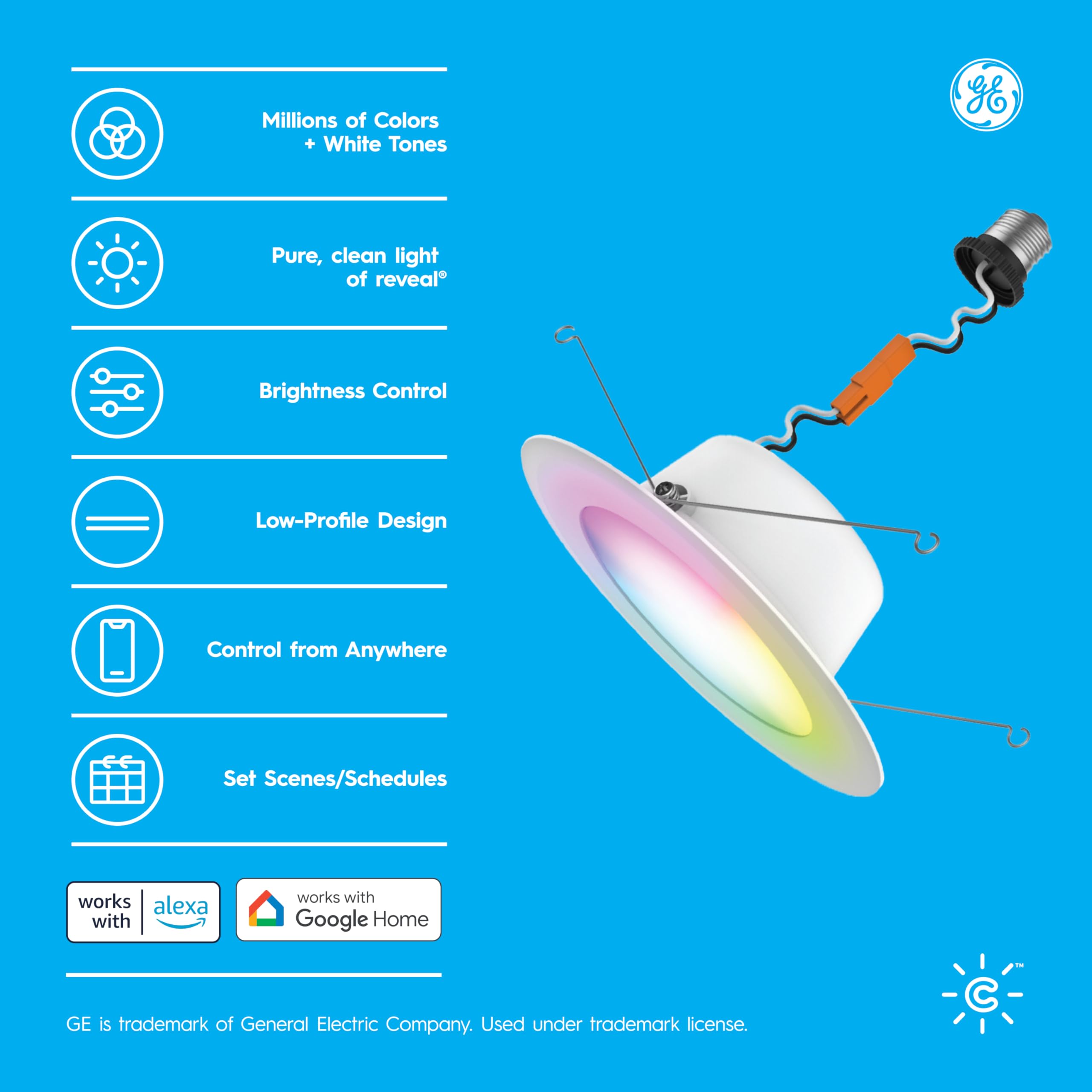 Ge Cync Reveal Hd+ Smart Led Recessed Downlight Fixture, Color Changing Led Light, Works With Alexa And Google Home, Matter Comp