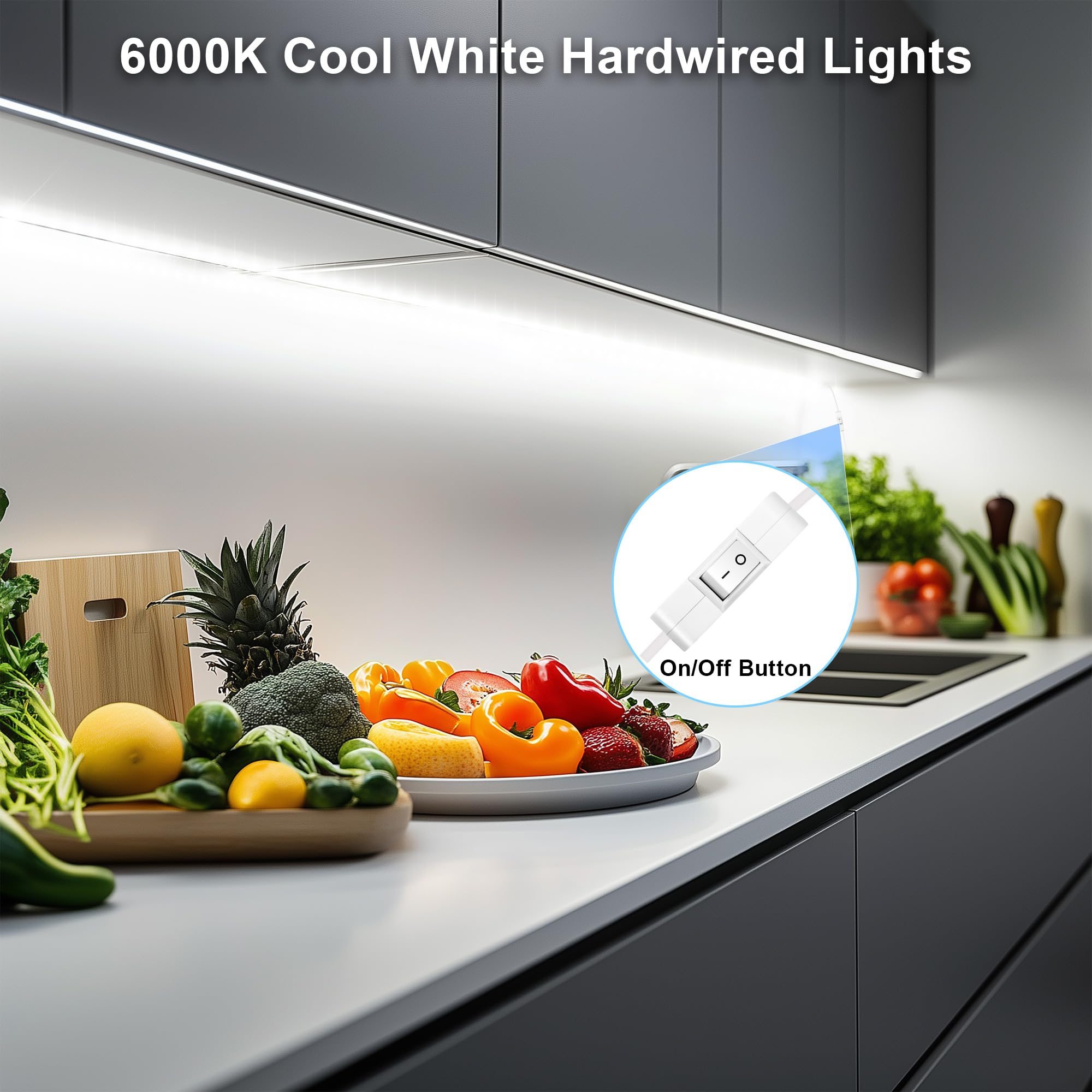 maylit Under Cabinet LED Strip Lighting, 6000K Cool White, 24in, Hardwired PCB+LED Light Bar for Kitchen, Desk, Closet