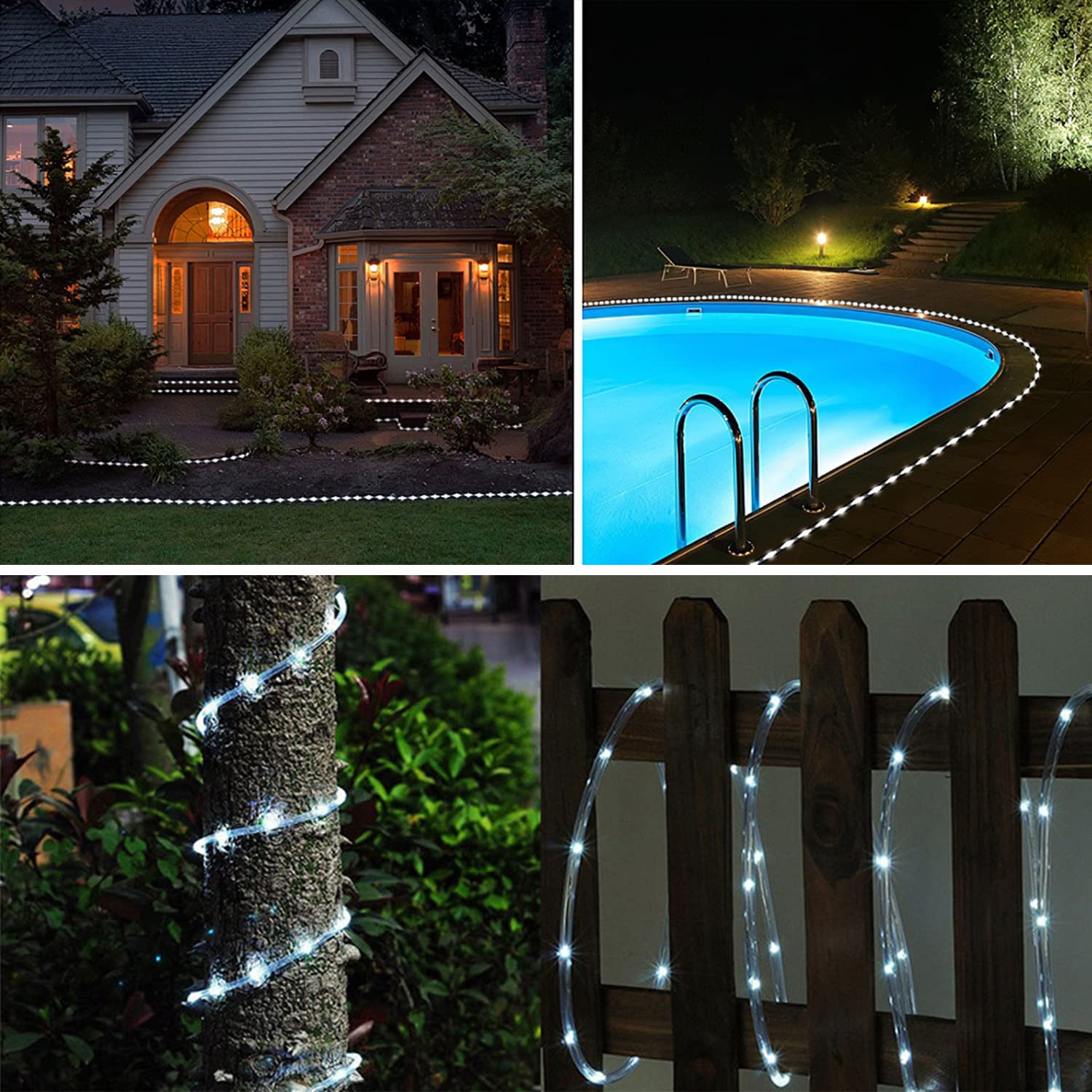 Honche Solar Rope Light 33FT LED Copper Fairy String Lights IP65 Weatherproof Cool White for Outdoor Garden Party Decor
