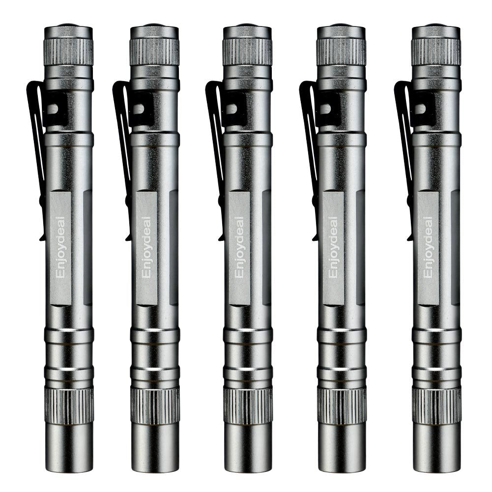 enjoydeal 5PCS Pen Flashlights Ultra Slim 1000LM LED Pocket Light Aluminum Silver ED0015-5S7-FBA