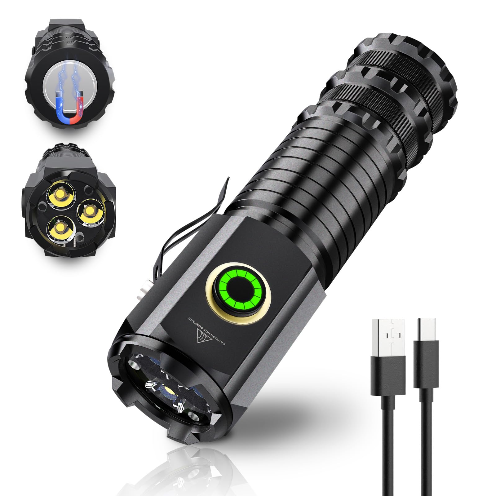 Wind&Moon Mini LED Flashlight Rechargeable, 5000 Lumens Small Powerful Pocket Flashlights with Clip, 5 Modes, 2200mAh USB Magnet