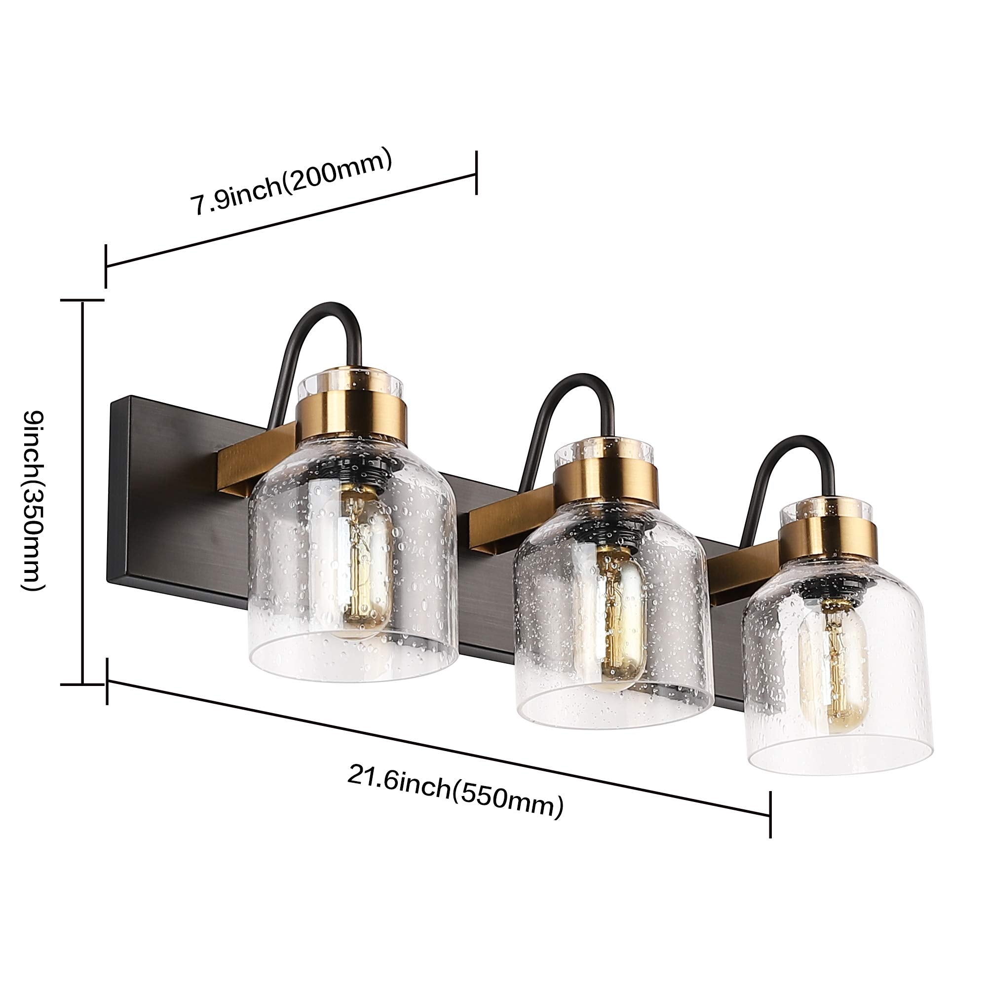 PRESDE 3-Light Vintage Bathroom Vanity Light Fixture - Oil Rubbed Bronze with Glass Globes