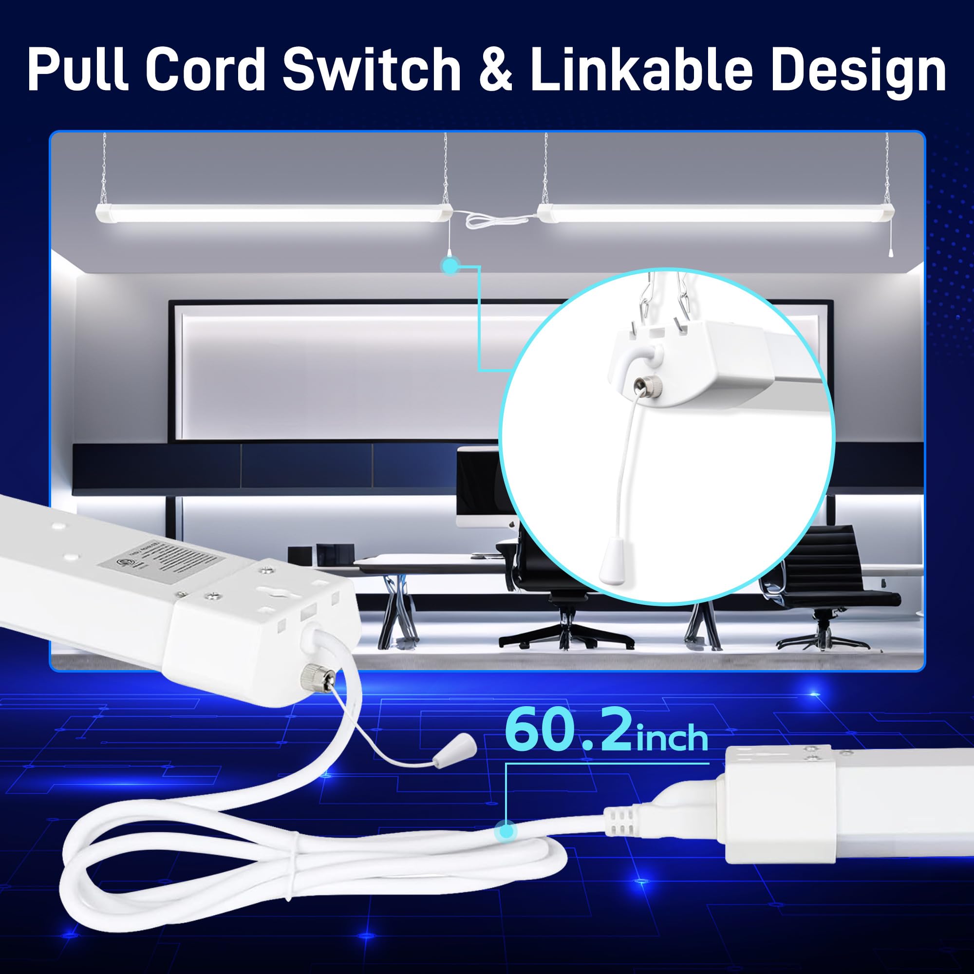 Hykolity 4Ft 70W Led Shop Light Linkable  8000Lm(300W Equivalent)  5000K Utility Shop Lights For Garages  Workshops  Basements  Hanging Or Flushmount  With Power Cord And Pull Chain  Etl White  2 Pack