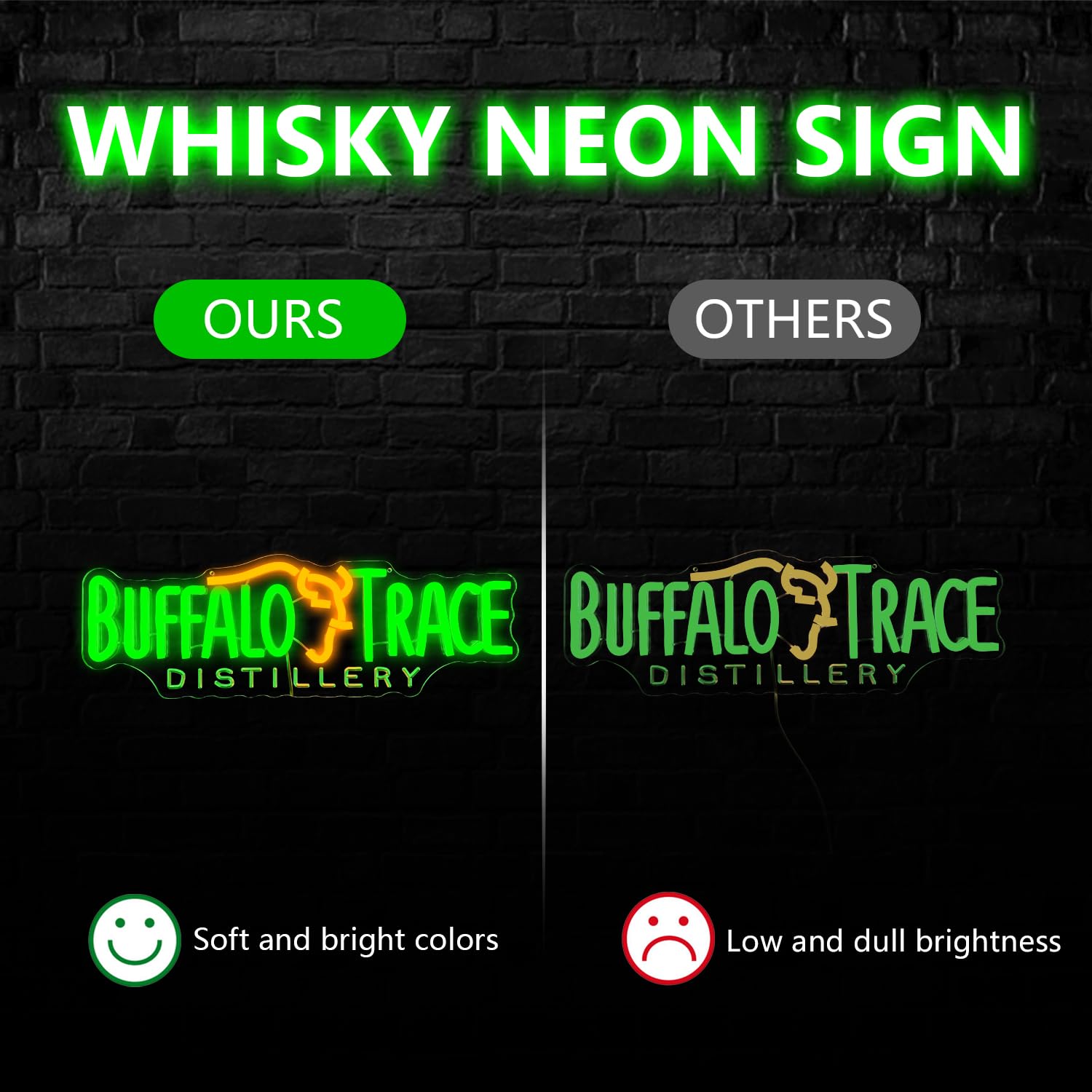 Jeanchrl Neon Sign - Buffalo Trace Distillery Whiskey Light, Green & Yellow, Standard Size, Ideal for Home, Bar, Pub & Man Cave Decor