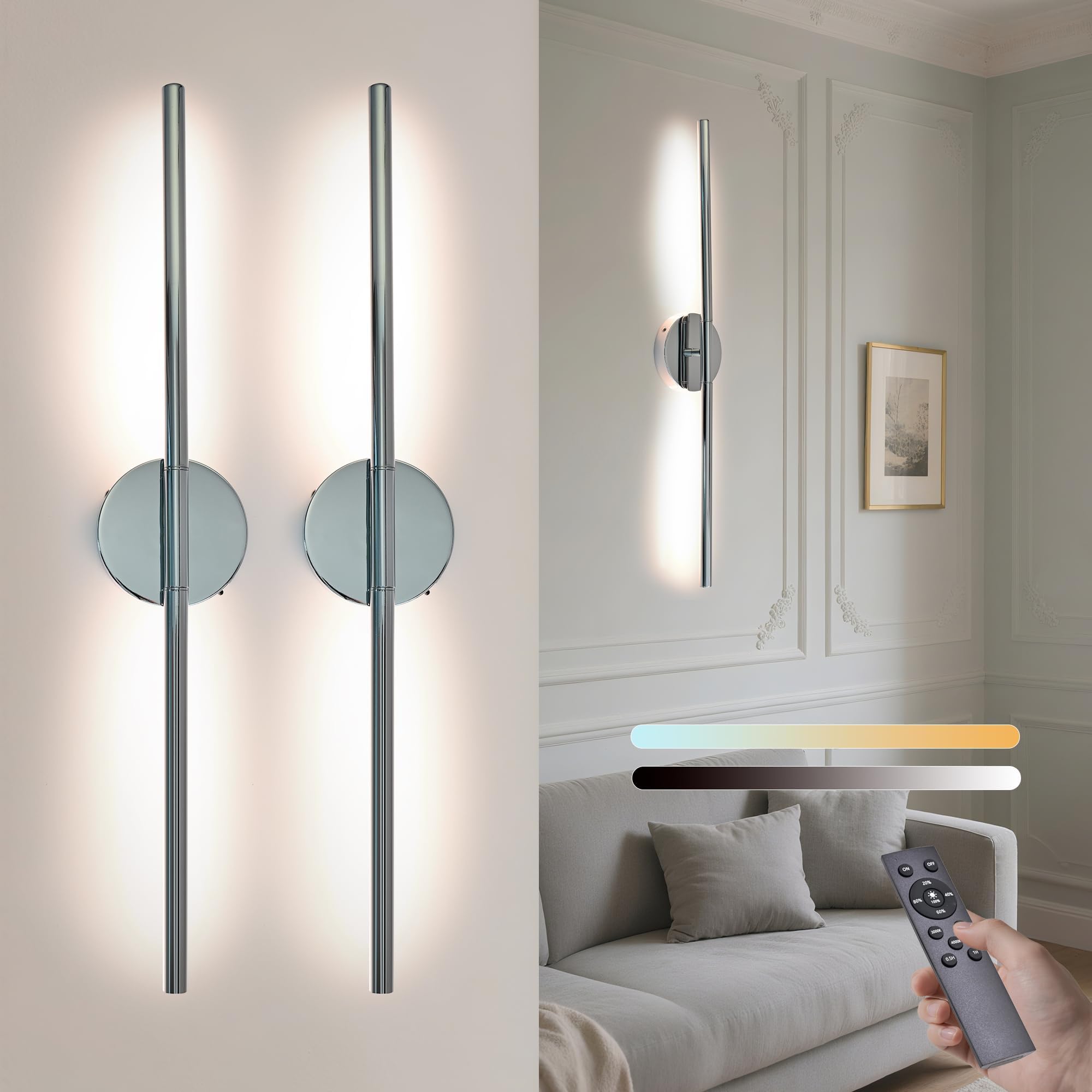 HCJIAJING Wireless Wall Sconces Set of 2