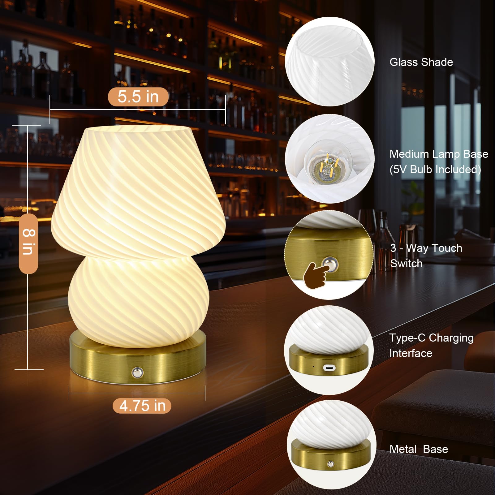 Portable Cordless Table Lamp With Touch Dimmer,4400Mah Rechargeable Battery Powered Lighting,3-Level Brightness,Linen Fabric Sha