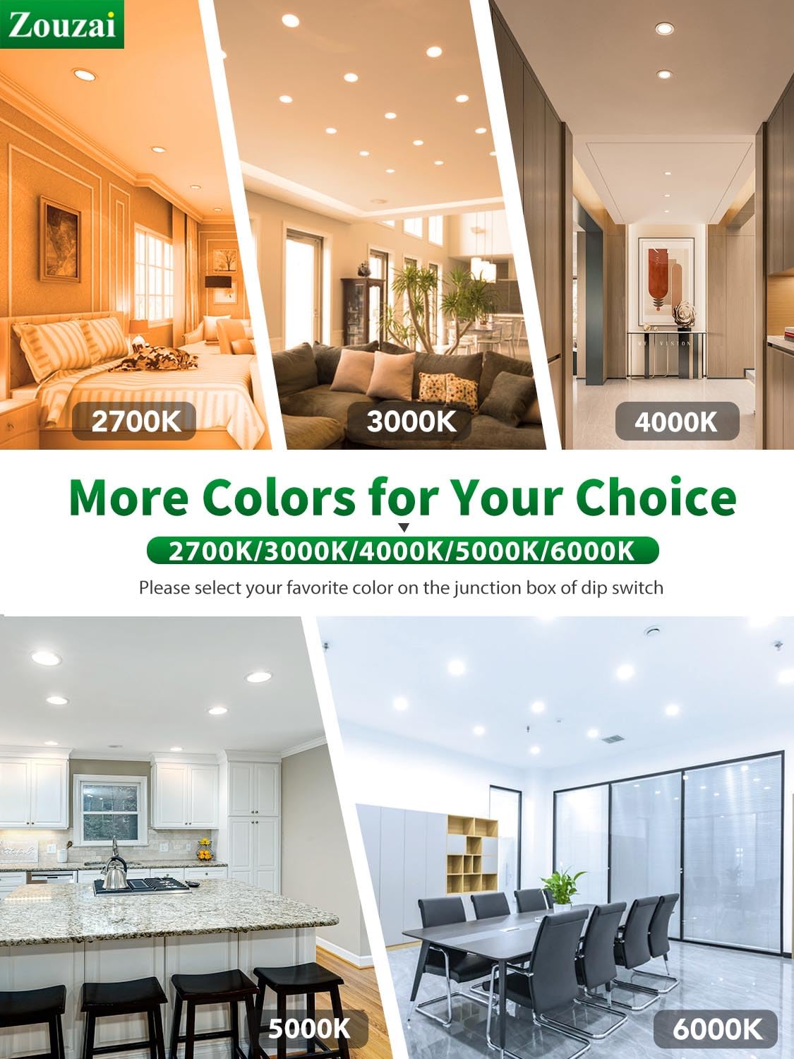 Zouzai 12 Pack 6 Inch 6000K/5000K/4000K/3000K/2700K 5Cct Selectable Ultra-Thin Led Recessed Ceiling Light With Junction Box,12W