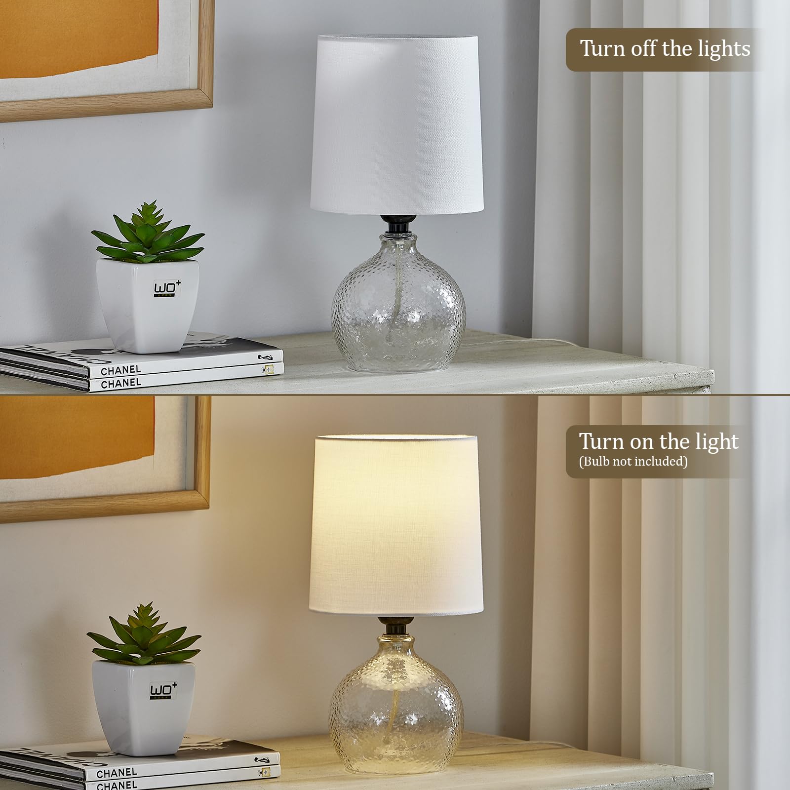 EJIAXIN Glass Table Lamps Set of 2 - 13.5" Clear Modern Bedside Lamps for Living Room, Bedroom, Office, Nightstand, Side Desk