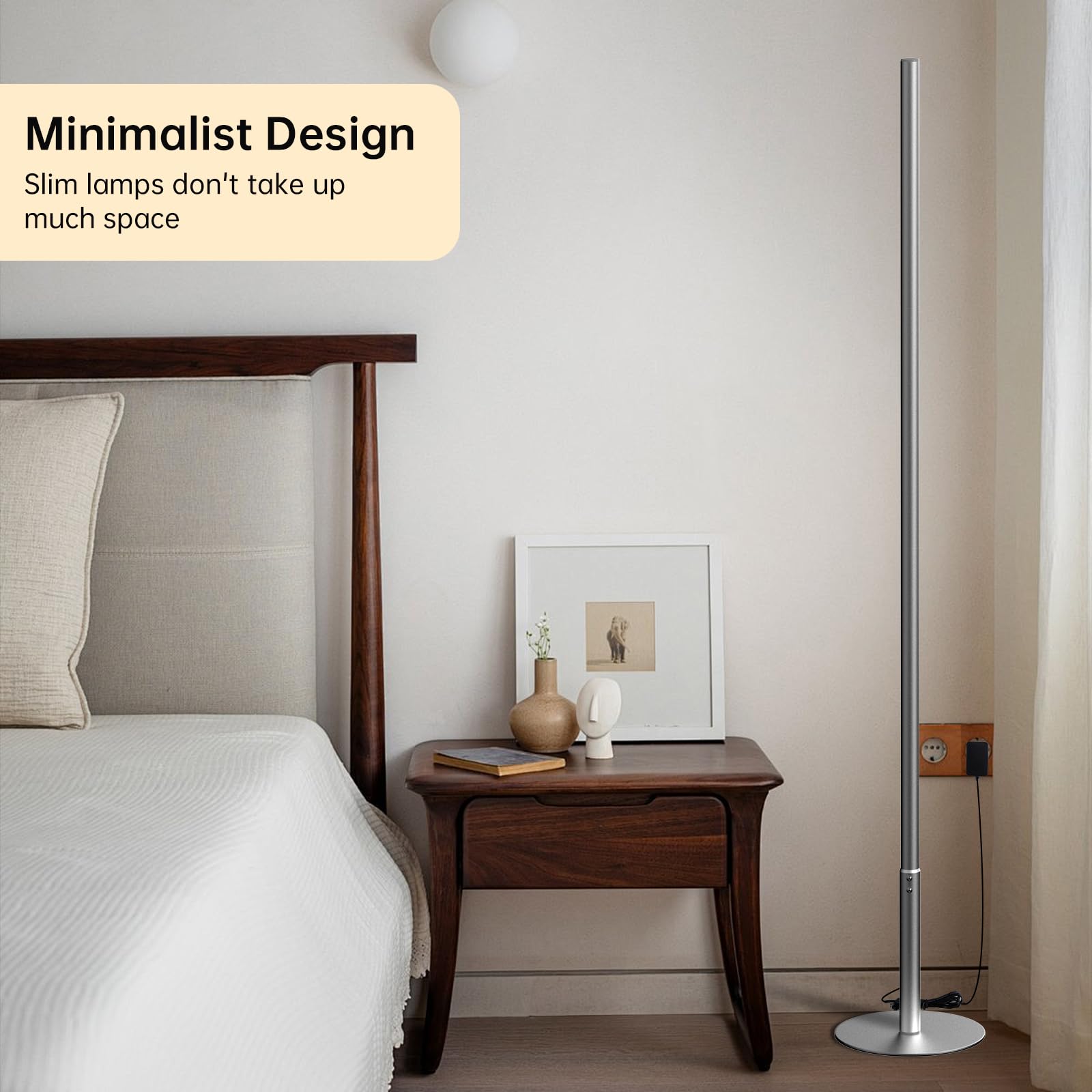 Marlrin Minimalist Corner Floor Lamp 2700K-6500K Dimmable With Remote Control 57.8'' Height Metal Slim Ambient Standing Led Ligh