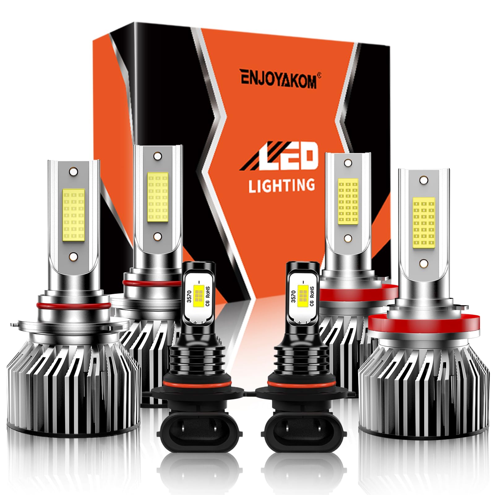 ENJOYAKKOM Compatible for Dodge Ram 1500 2500 3500 2009-2012 Ram Without Projector 2013-2018, High Low Beam Fog Lights Bulbs Com