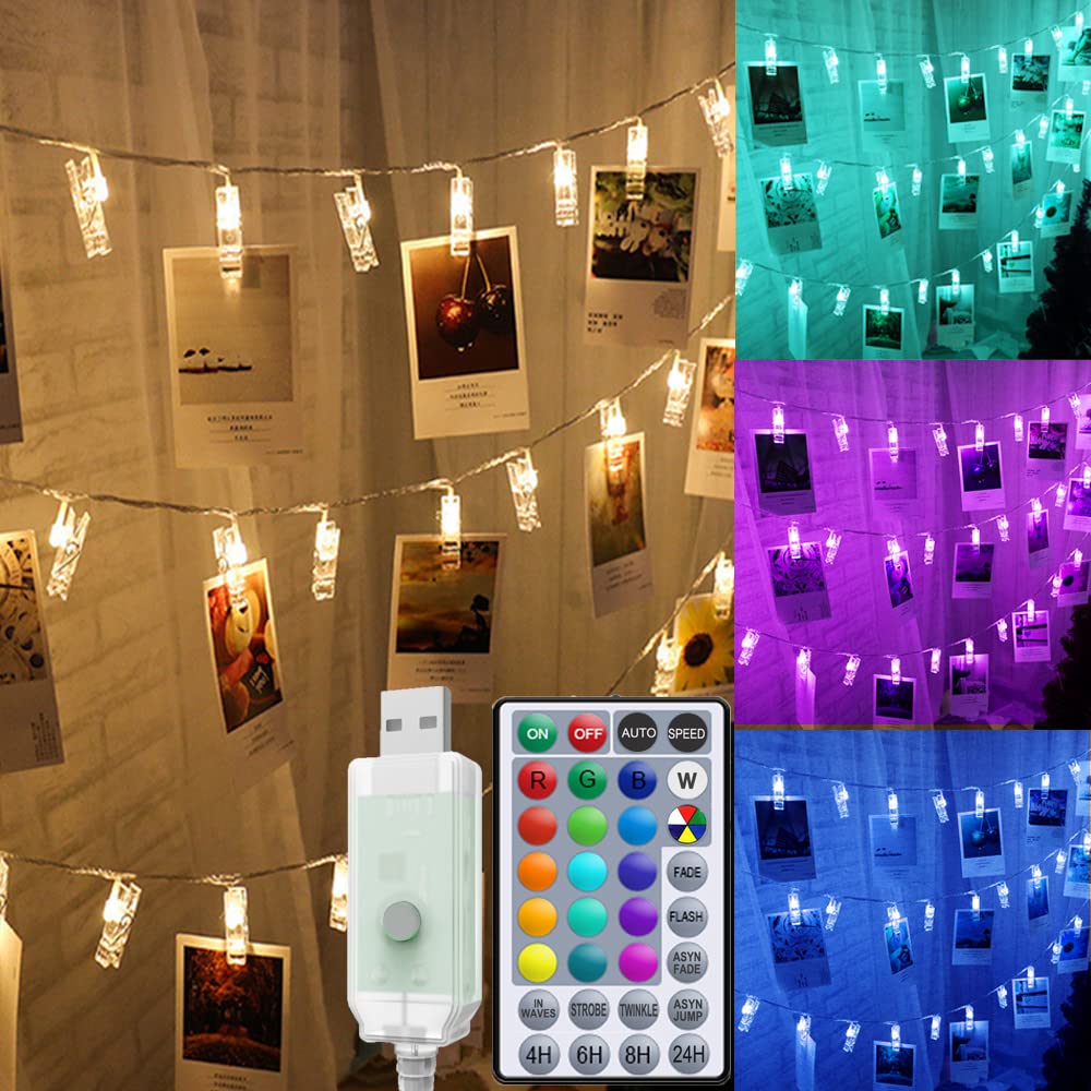 Solhice 20Ft Color Changing Photo Clips String Lights With Remote, 40 Leds For Teen Room Decor