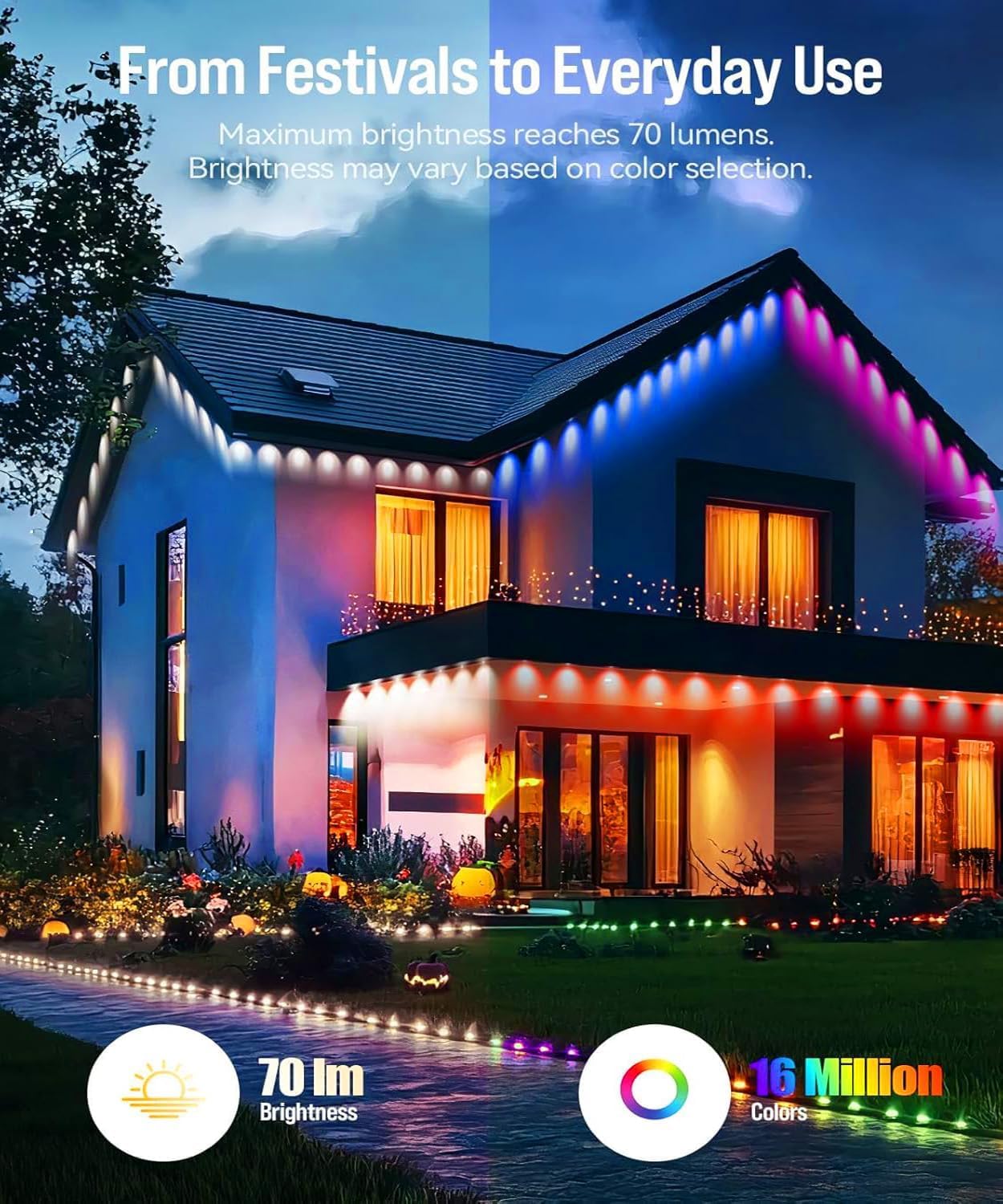 WRRLIGHT 100ft RGB LED Outdoor Lights, IP67 Waterproof, Smart Remote Control, Model KQ-NL-LED