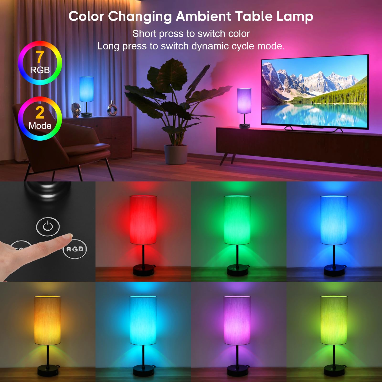 Unicozin Table Lamp, 17Inch Stepless Dimmable, RGB Color Changing, Grey Shade