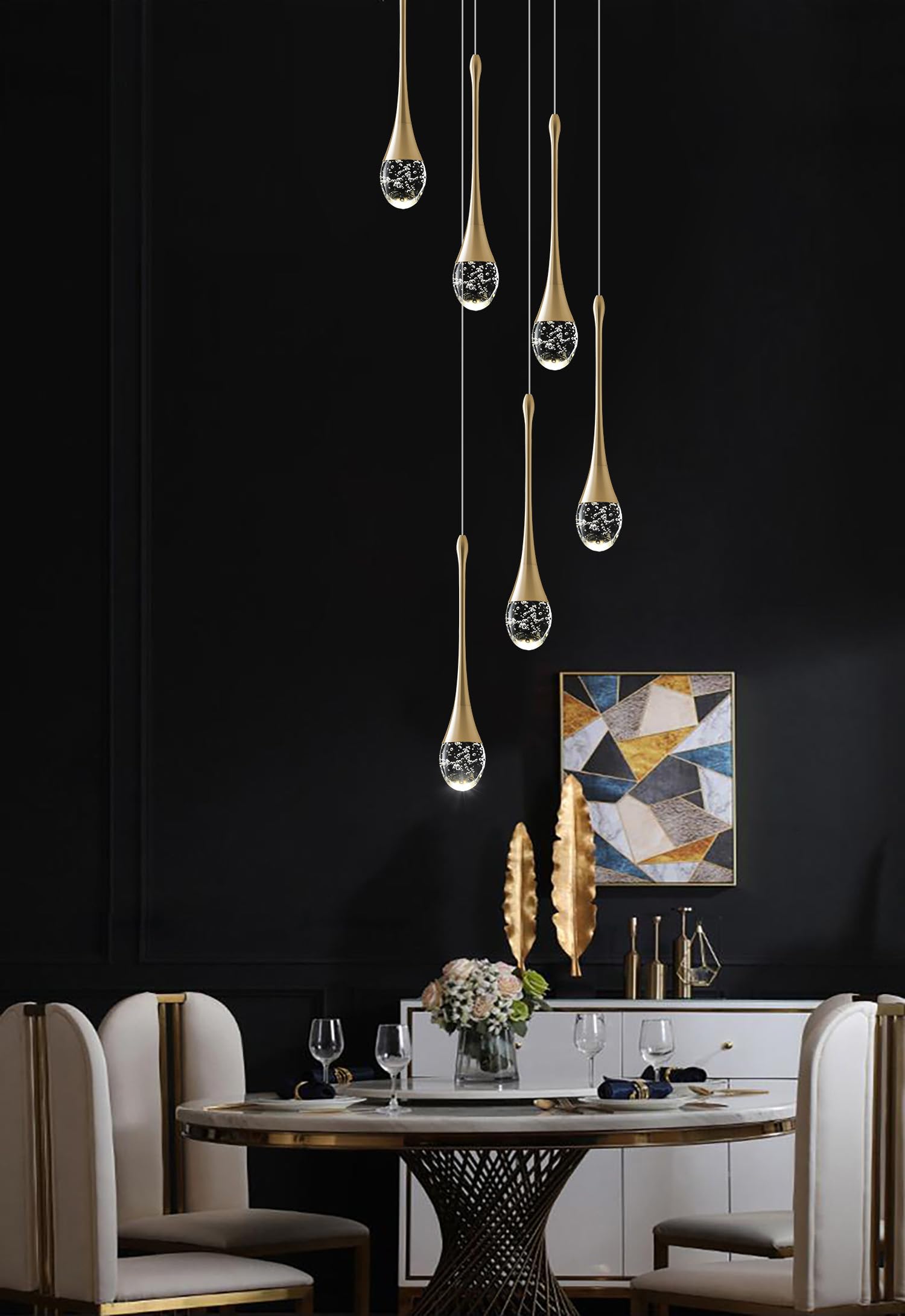 Ykolupty H86 Pendant Lights Kitchen Island 6-Lights Pendant Chandelier For Dining Room Hallway Stairwell,Led Dimmable 2700K-6000K
