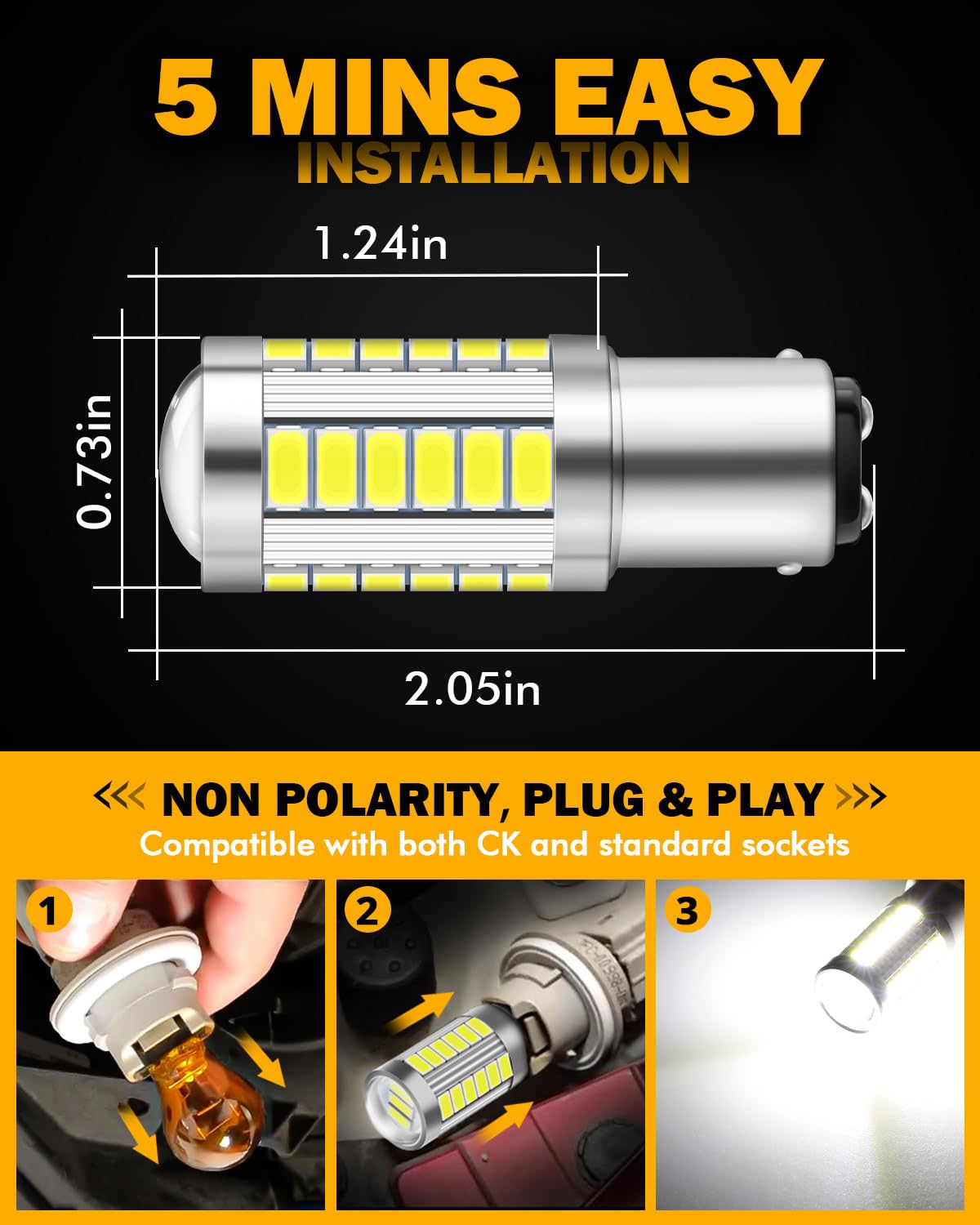 Auxbeam 1157 LED Backup Reverse Light Bulb, Super Bright 33-SMD Chipsets, Xenon White, BAY15D, Pack of 2