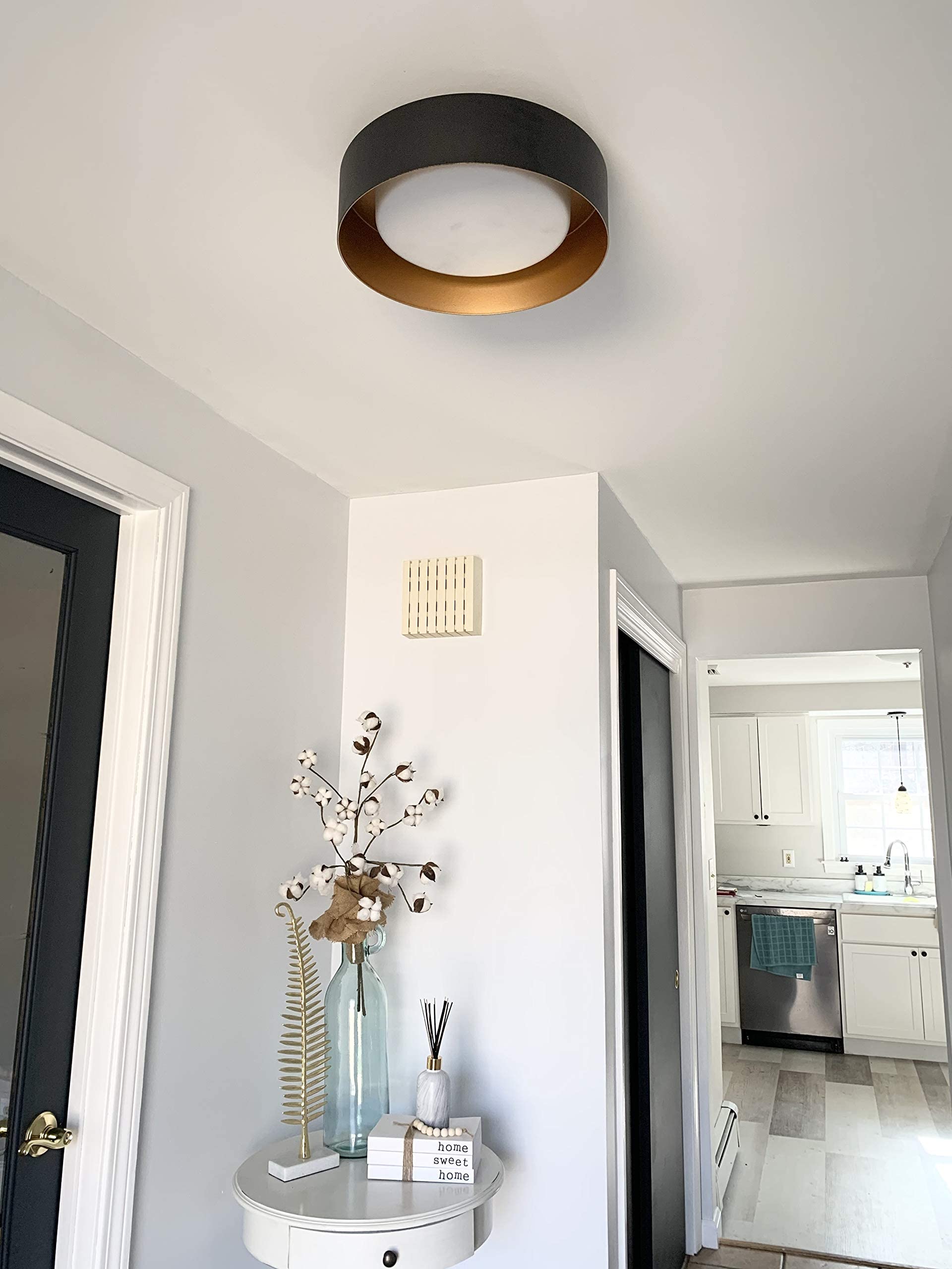 AUTELO Flush Mount Ceiling Light, 14" Black Frosted Glass Shade, E26 Socket, Model C3336XS BK for Living Room, Hallway, Bedroom