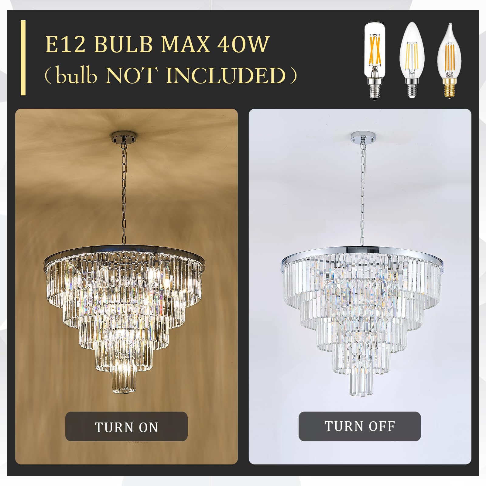 CATINER Large Chrome Crystal Chandelier, 30” 5-Tier 16 Lights Pendant Lighting for Living Room, Dining Room, Foyer, Model 91-750C