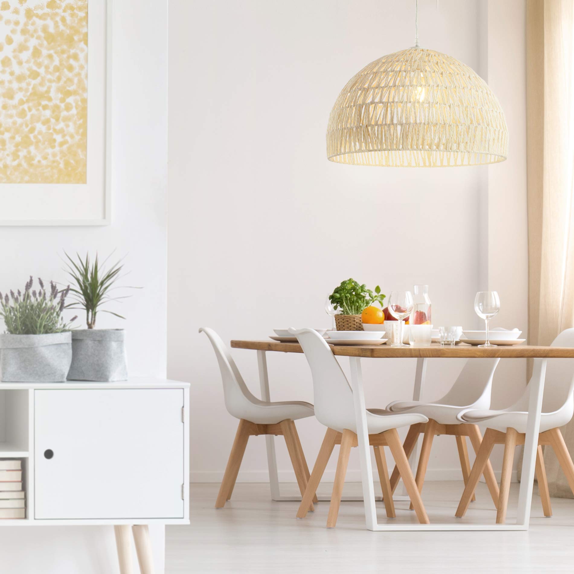 Jonathan Y Jyl6504A Campana 20&quot; 1-Light Bohemian Modern Woven Rattan/Iron Led Pendant Farmhouse Coastal Adjustable Dining Room Living Room Kitchen Island Foyer Bedroom Hallway, Cream