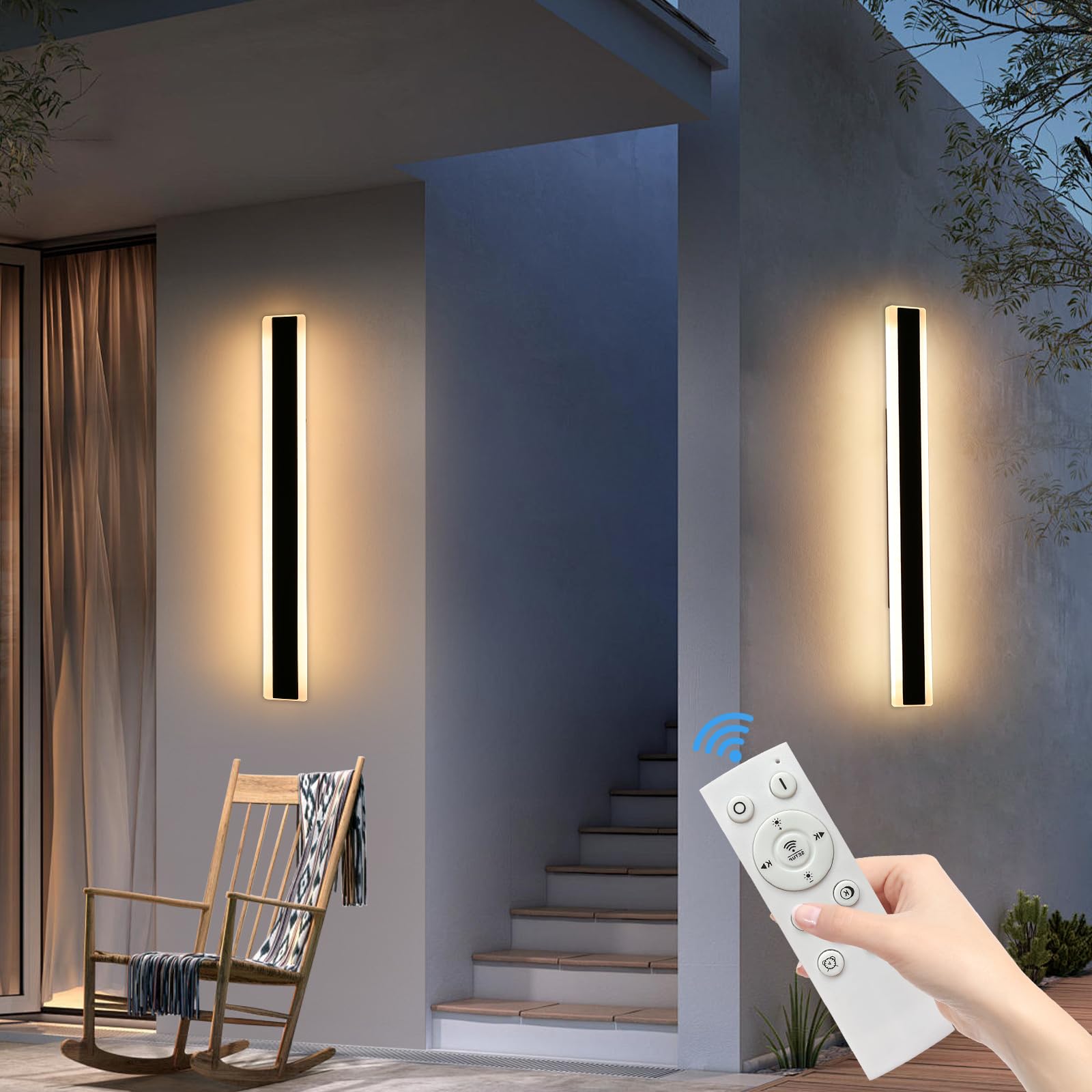 Mikeru 2Pack 39Inch Outdoor Wall Light Fixtures  10%-100% Dimmable Outdoor Wall Lights Exterior Front Porch Light 3000-6000K Wall Mounted Led Lighting For Basement  Shop Garage Lighting