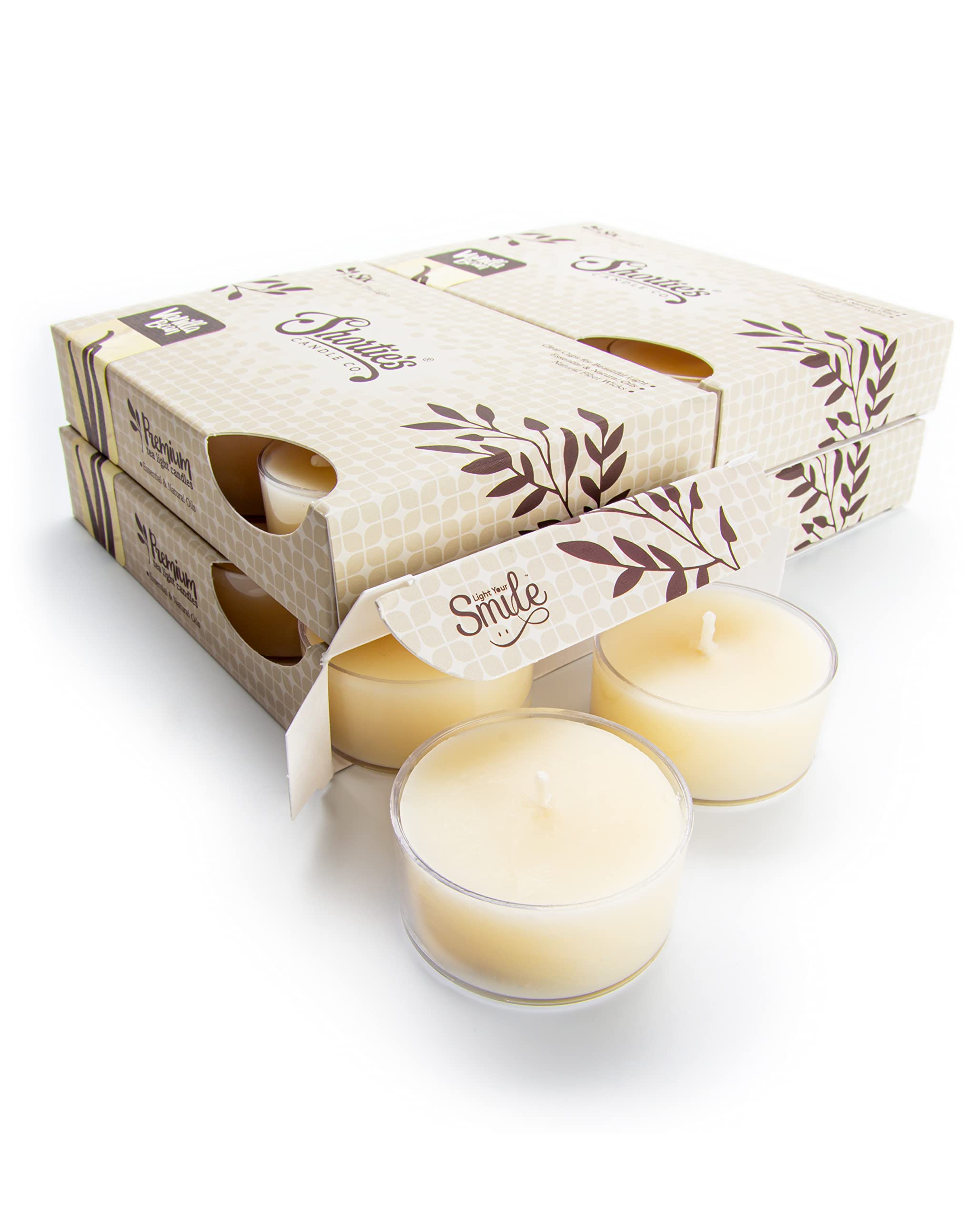 ShortieS Candle Company Vanilla Bean Tealight Candles - 24 Highly Scented Beige Tea Lights - Made In The Usa - Model 46128