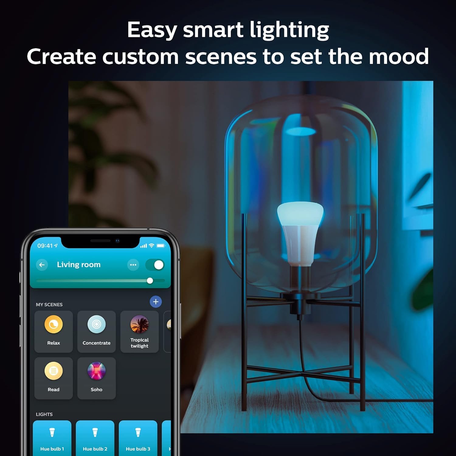 Philips Hue Smart Light Starter Kit - Includes (1) Bridge And (2) 60W A19 Led Bulb, White And Color Ambiance Color-Changing Ligh