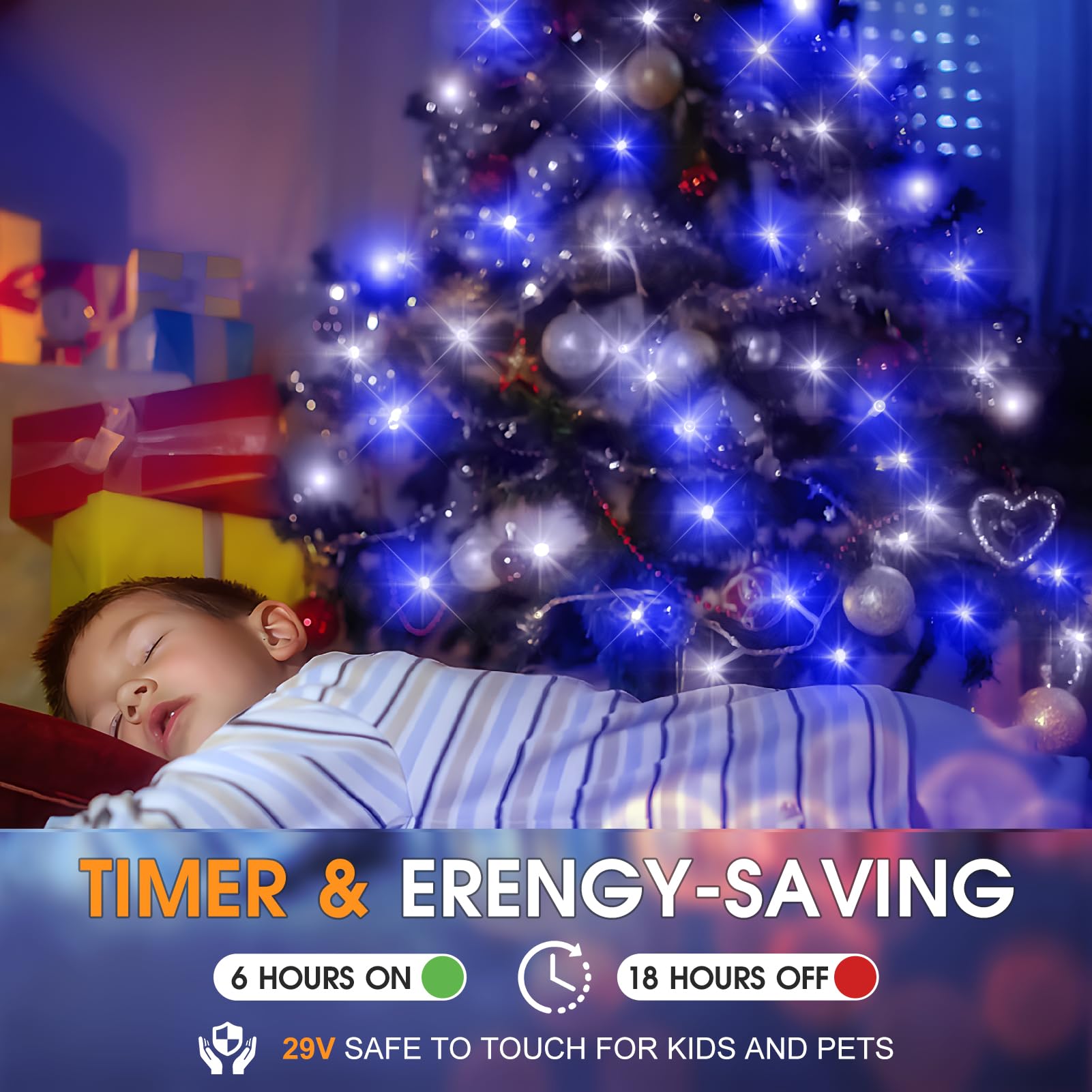 KNONEW 1000 LED Christmas Lights Outdoor String Light, 403FT, Waterproof, 8 Modes, Blue and White