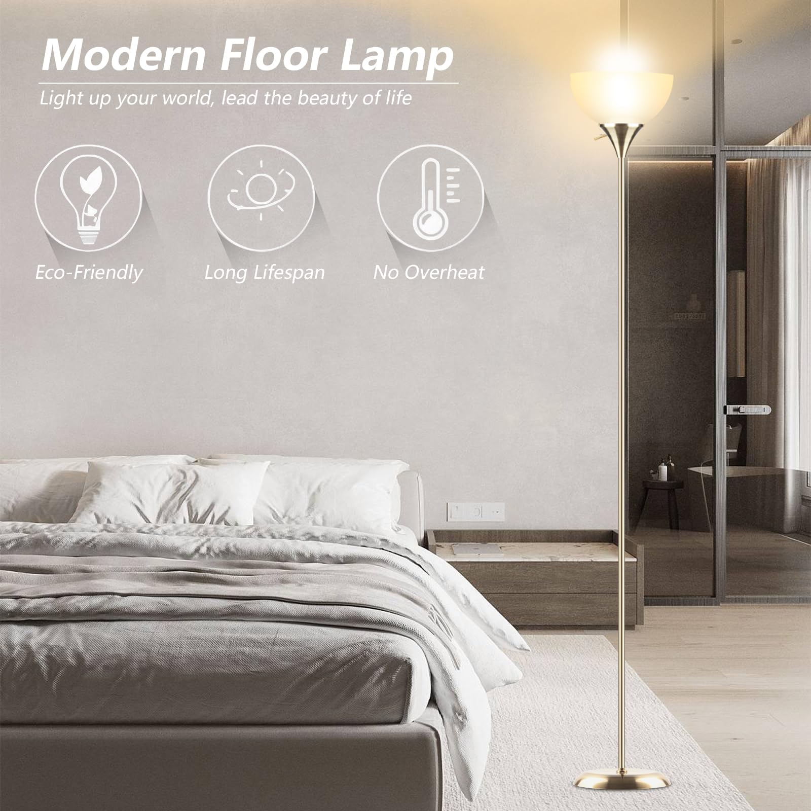 Floor Lamp, Standing Lamp For Bedroom, Drop-Resistant White Lampshade, Rotary Switch, Industrial Floor Lamp For Living Room Bedr