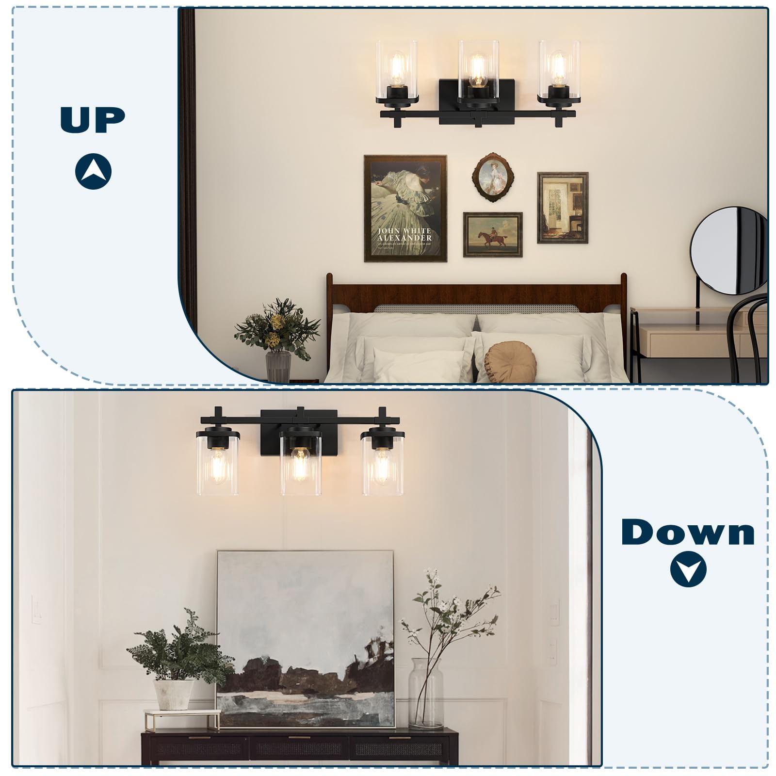 Spiglamm 2-Lights Bathroom Vanity Lights, Matte Black Bathroom Light Fixtures Over Mirror, Bathroom Wall Sconces With Clear Glas