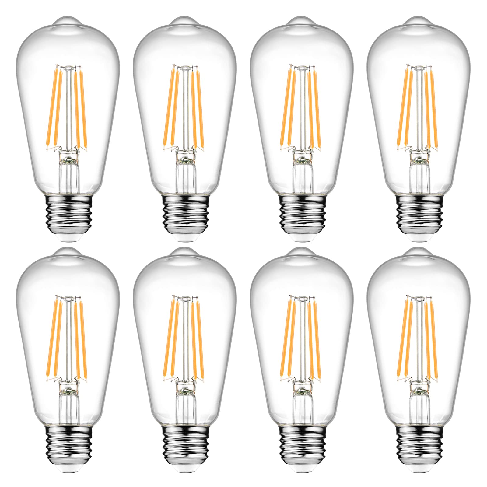 Ascher Vintage LED Edison Bulbs, 6W Equivalent, Warm White 2700K, Clear Glass, 8 Count, Non-Dimmable