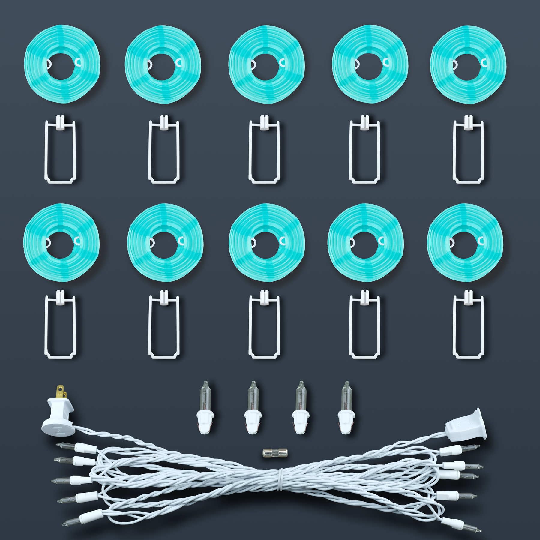 10 Count Turquoise Lantern With 11' White Wire String Lights , 12'' Spacing Plug-In Lantern String Lights (Turquoise)