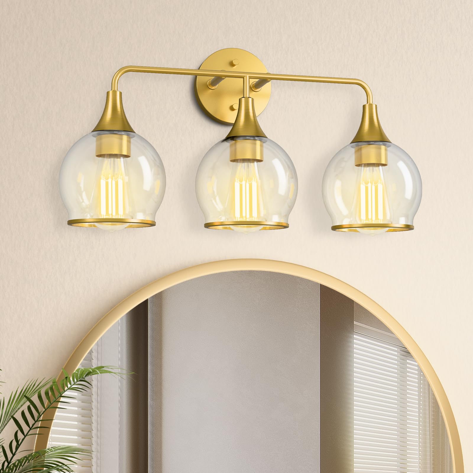 Lightania Bathroom Light Fixtures, 3-Light Vanity Lights with Clear Globe Glass Shade, Modern Gold Bathroom Vanity Light, Bathro