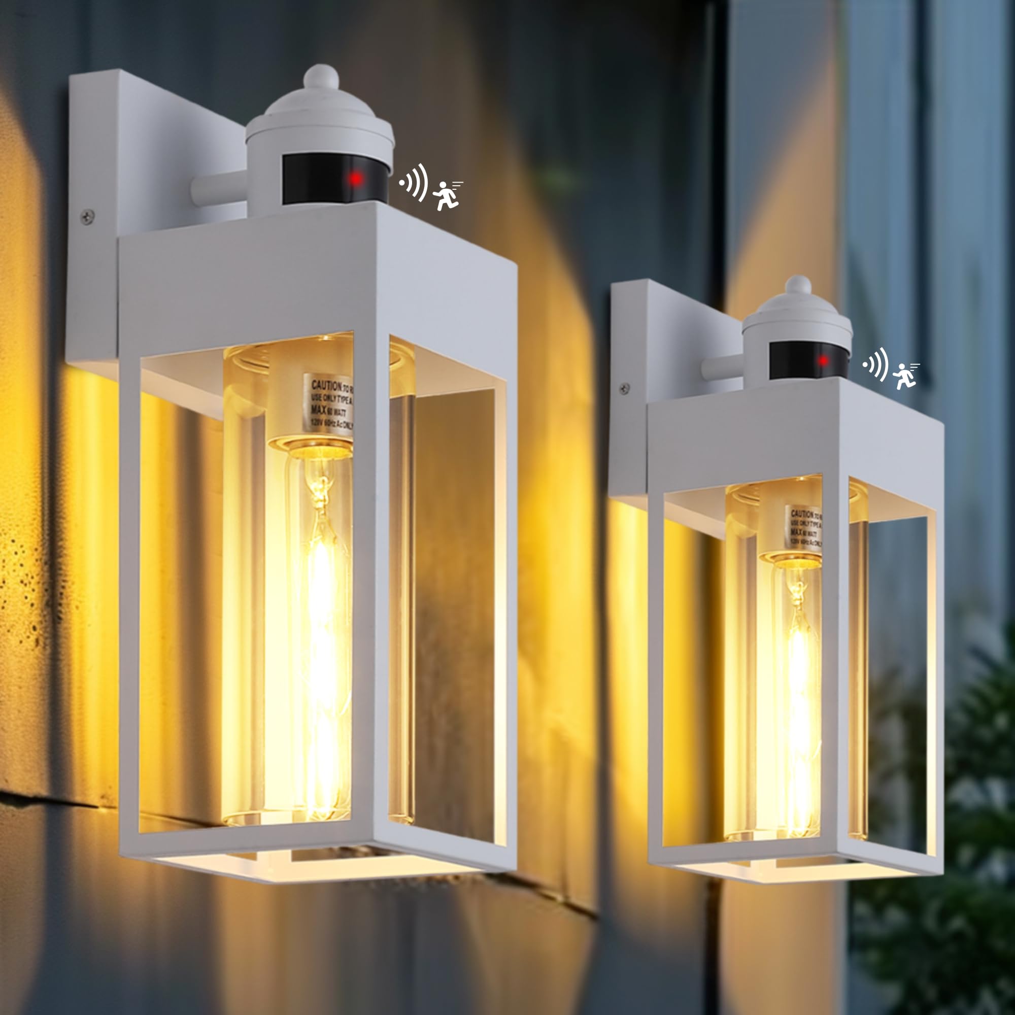 Dakaful Motion Sensor Outdoor Lights - 2-Pack, Modern White Led Wall Sconce, 3 Lighting Modes, Model Dk-Msor-Qx-02