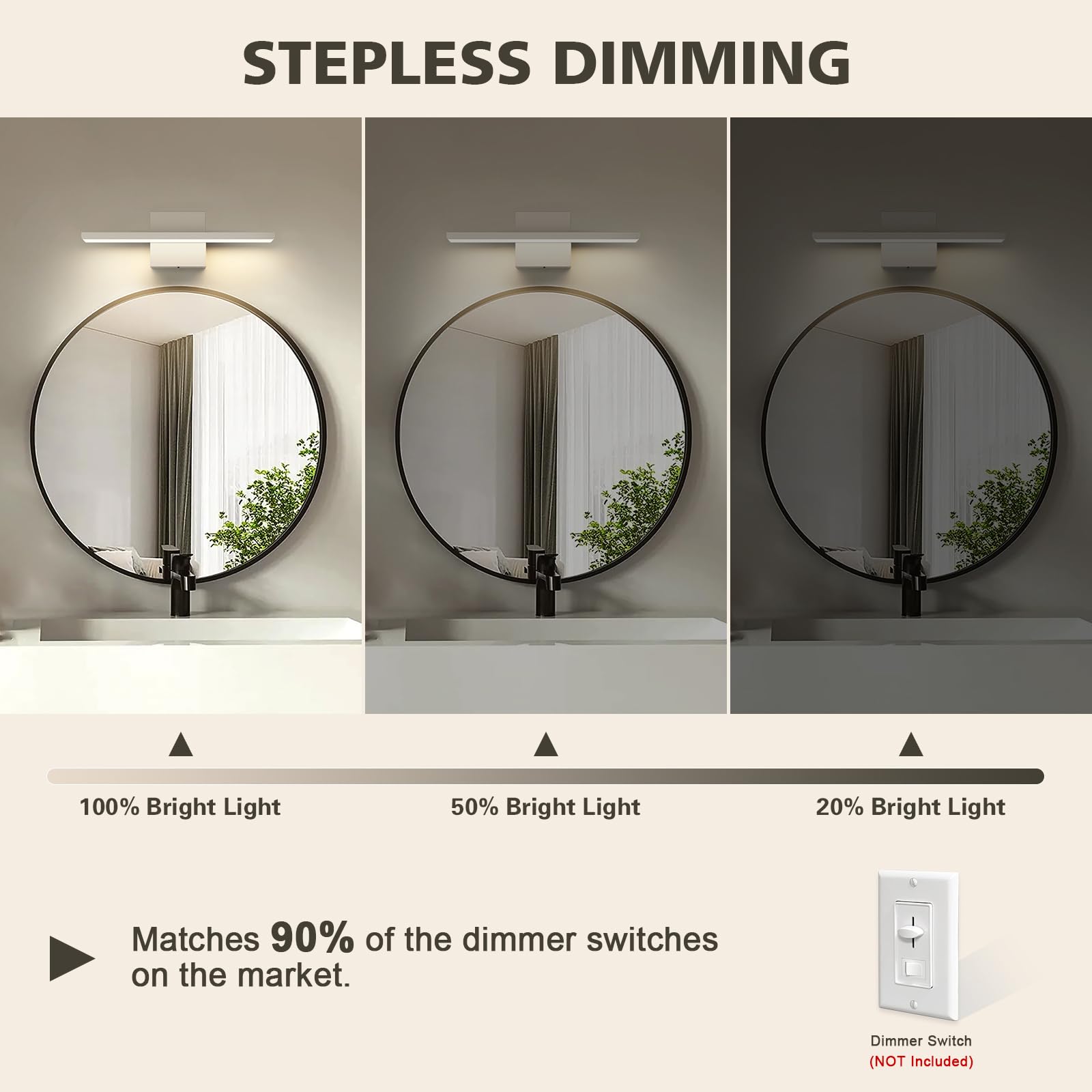 JUSHENG Brushed Nickel Vanity Light Bar 16W Dimmable 16'' Acrylic Model 6330 ETL Certified