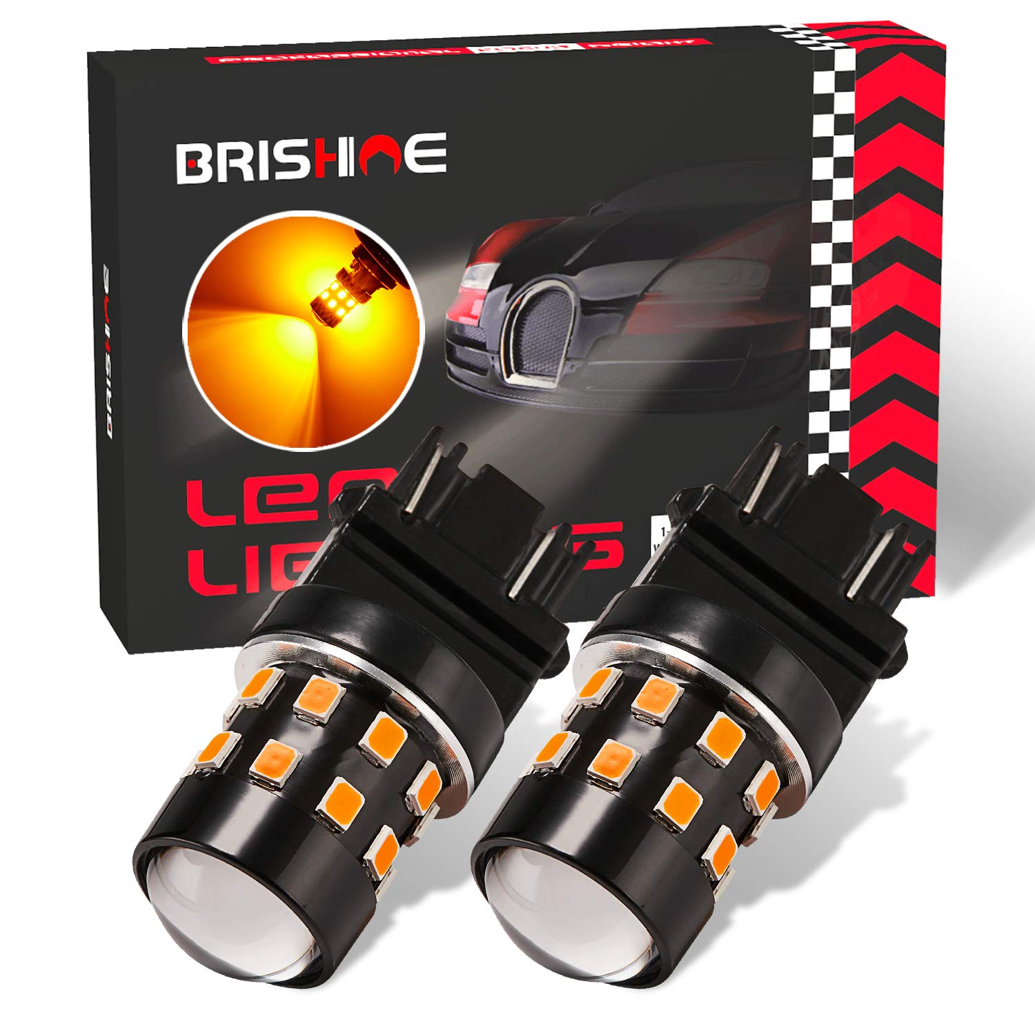 BRISHINE 3157 LED Bulbs Amber Yellow 24-SMD Chipsets Pack of 2 Non-Polarity