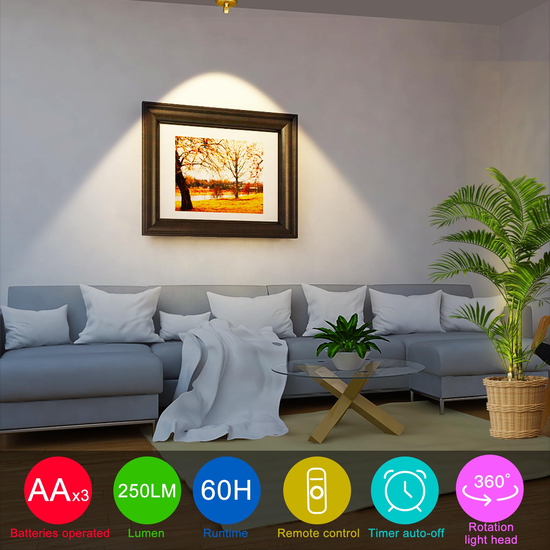 Blisaleiip Battery Led Spotlight With Remote,Wireless Picture Light Painting Light Indoor Uplight Downlight,Led Art Display Accent Light For Wall, Puck Lights For Plants Dartboard Painting Pictures