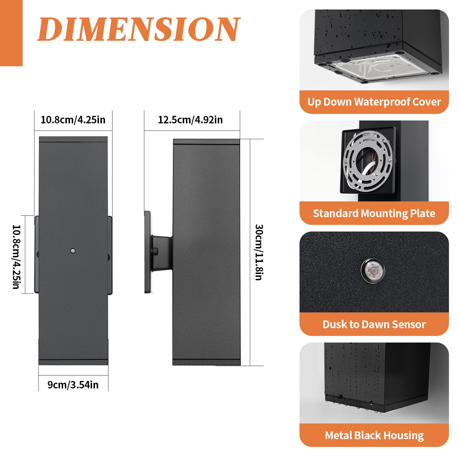 Dusk To Dawn Outdoor Lighting  Led Square Up And Down Outdoor Sconce Lights  Matte Black Exterior Lighting Fixtures With 7W Led Bulbs  Front Porch Lights For House  Garage  Patio  Doorway  4 Pack