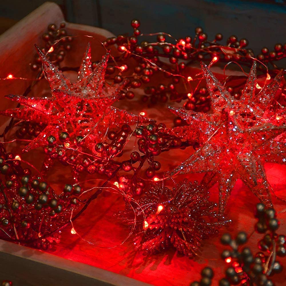 JosMega Solar Powered Fairy String Lights, Waterproof, 8 Modes, 33ft-100LED, Red