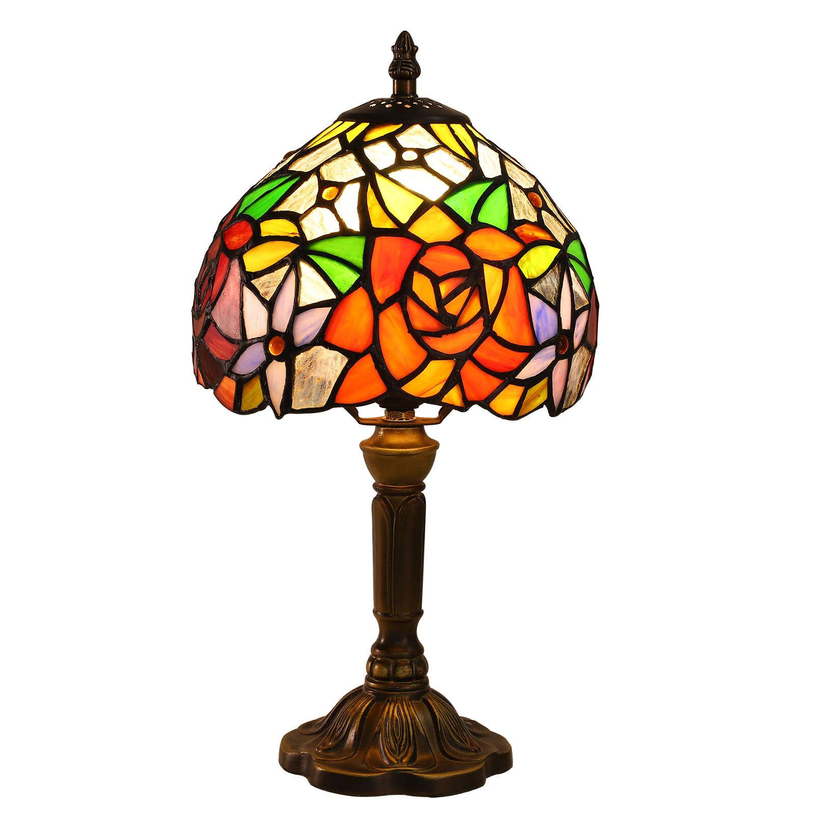 FUMAT Rose Tiffany Small Table Lamp for Bedroom Bedside Nightstand Table Lamps for Living Room 3 Way 3 Color Temperatures LED St