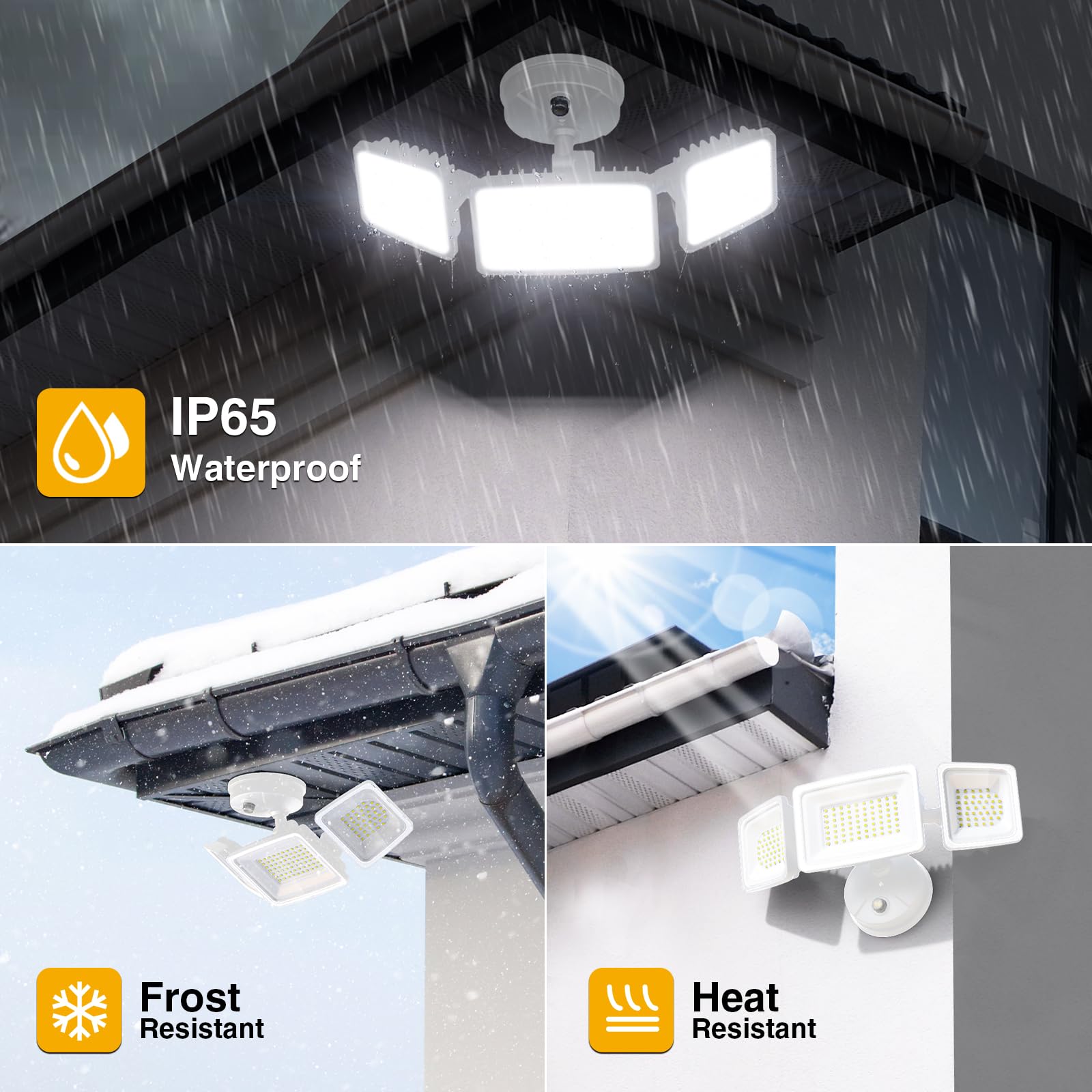 Onforu 100W Dusk to Dawn Flood Lights, 9000LM, IP65 Waterproof, 3 Adjustable Heads, 6500K White, Ideal for Garage, Patio, Yard