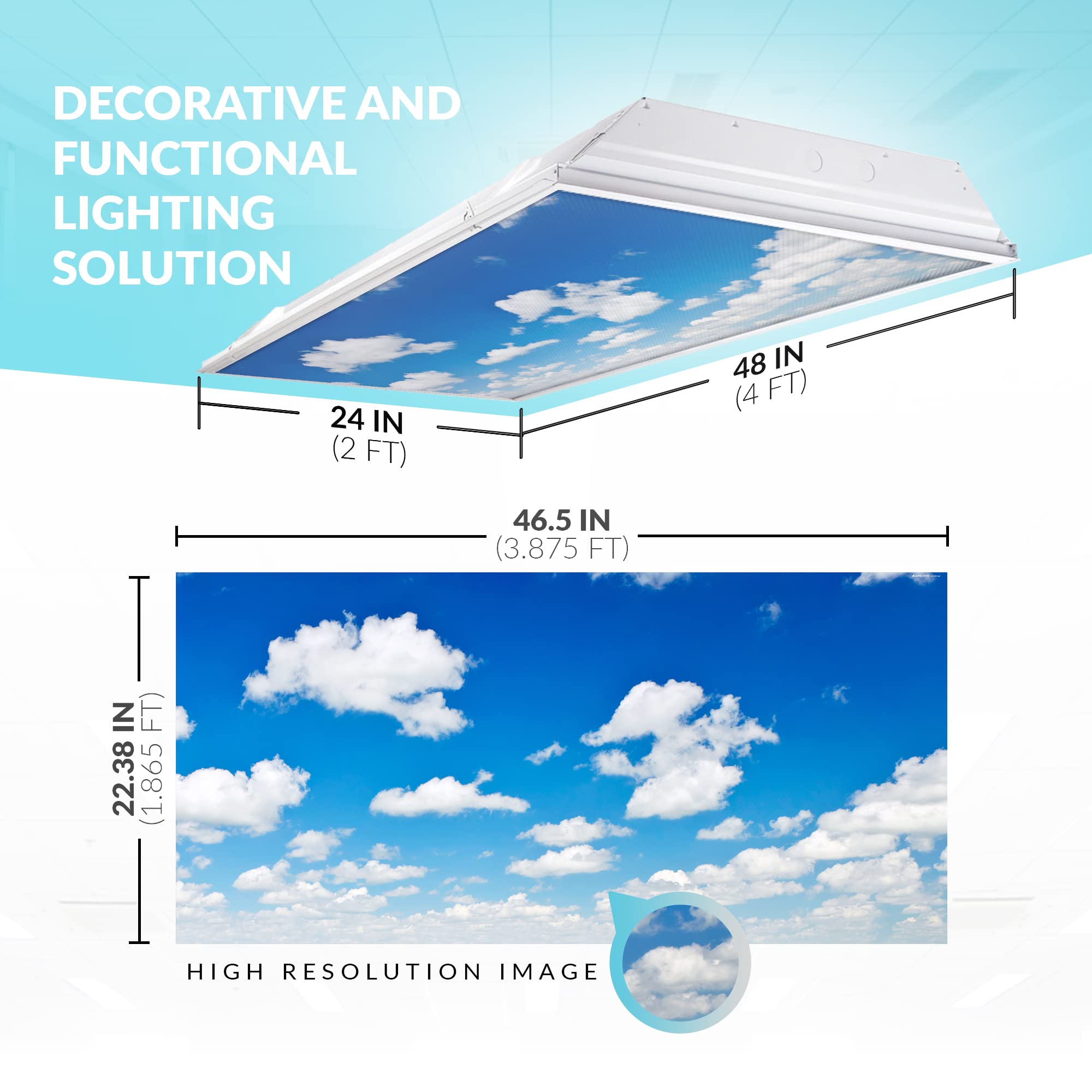OCTO LIGHTS Fluorescent Light Covers 2x4, Backlit Film, Breathtaking Stratus, Model CLD-012-2x4