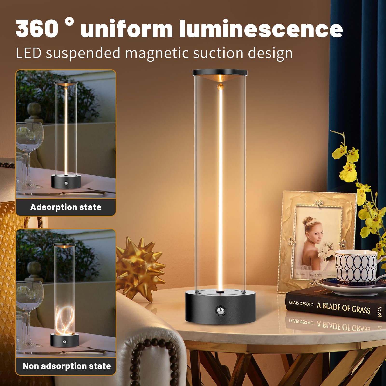Baishezhuan Cordless Portable Led Table Lamp, Rechargeable Battery Operated Desk Lamp With Touch Sensor, Three-Level Dimmable Su