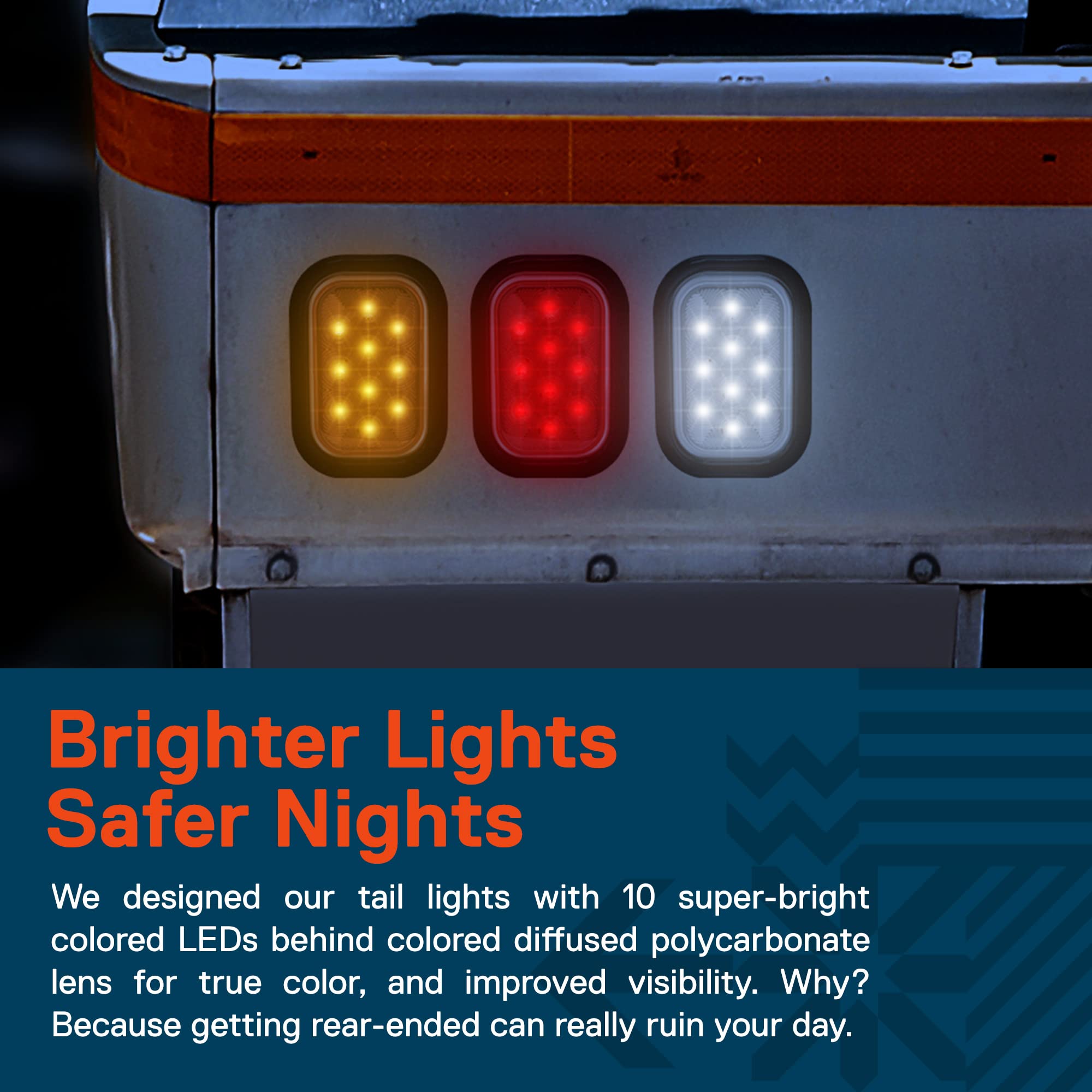 True Mods 2Pc Amber 5X3 3X5 Inch Rectangle Led Trailer Tail Light Kit [Dot Fmvss 108] [Sae I6 P2] [Grommets/Plugs] [Submersible] [Stop Turn Tail Park] [10 Led] Taillight For Tow Truck 80&quot; Wide Trailer