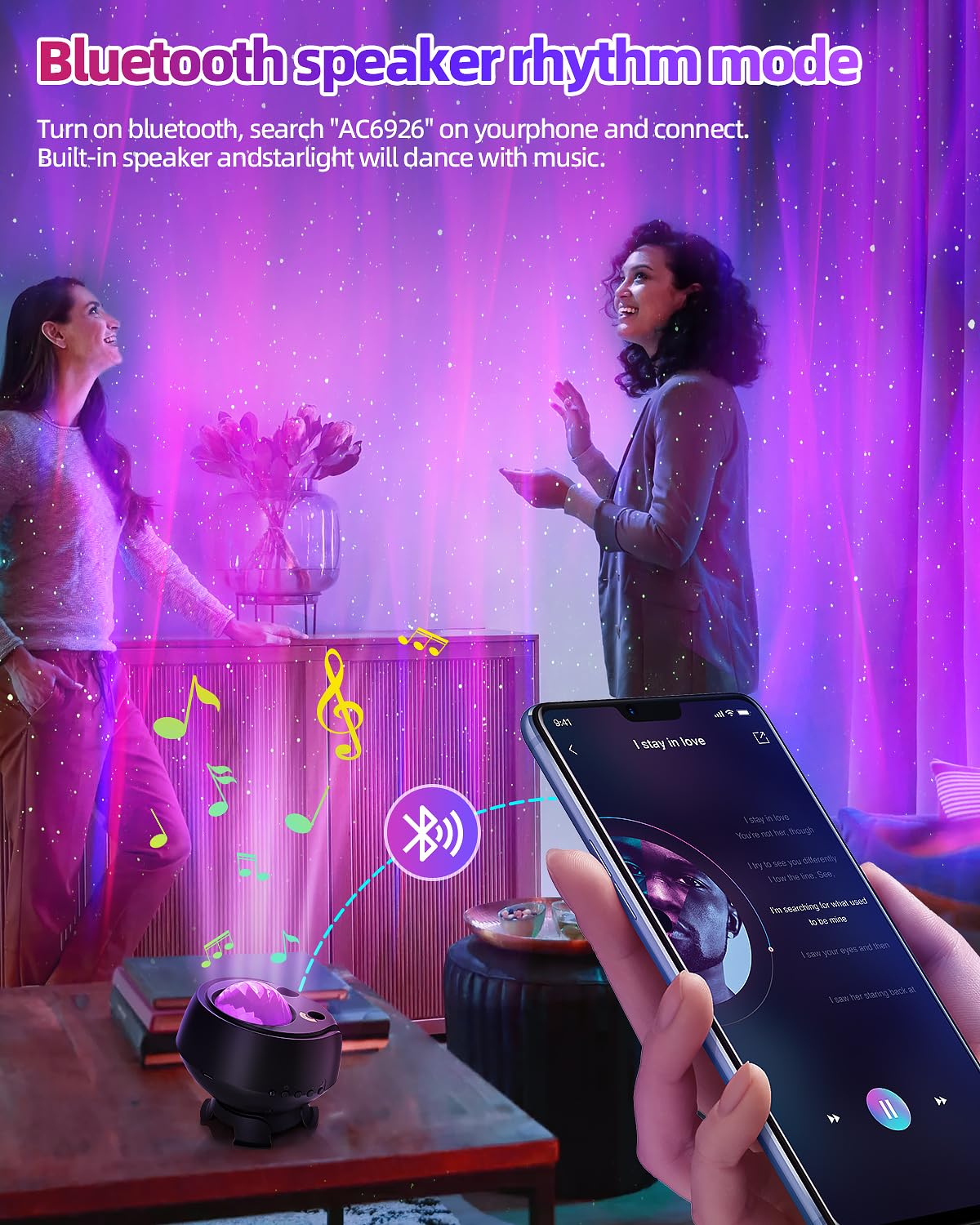 FLITI Galaxy Projector with 60 Light Effects, Black, Model AC6926, Remote Control, Bluetooth Speaker, Timer