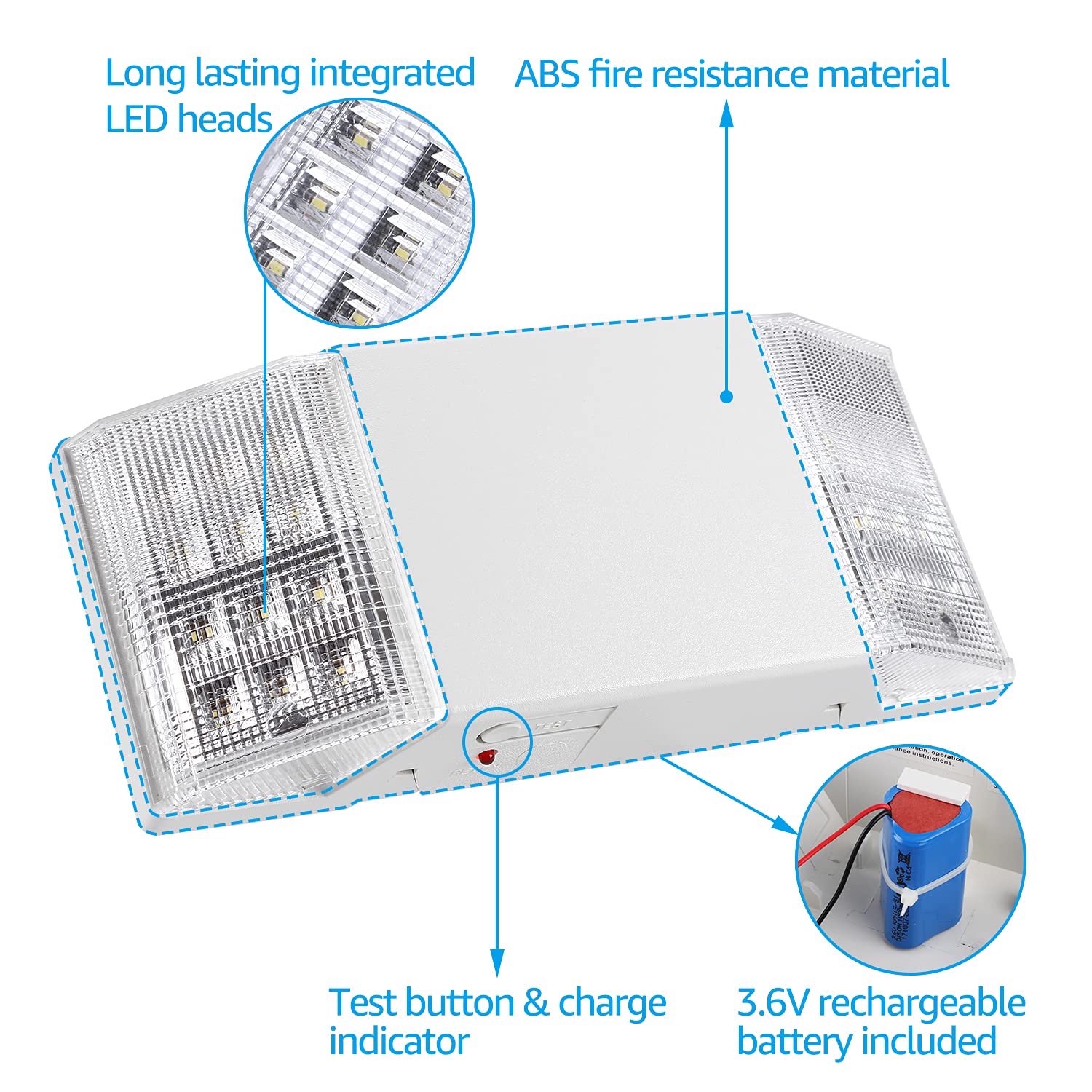 TORCHSTAR LED Emergency Lights - Battery Backup, UL Listed, 4-Pack, Off-White, Hardwired, Model ZF3EL-DHS-4P, AC 120/277V