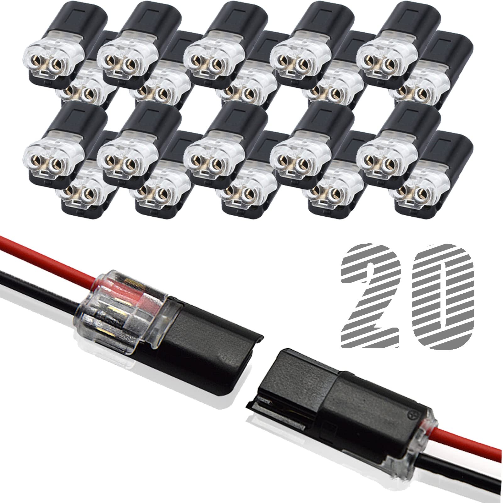 Wire Connectors  Double Wire Plug in Connector with Locking Buckle  Low Voltage Wire Connector  LED Light Band Connectors 2 Pin - Quick Connect  No Wire Bandping Cutting (20PCS)