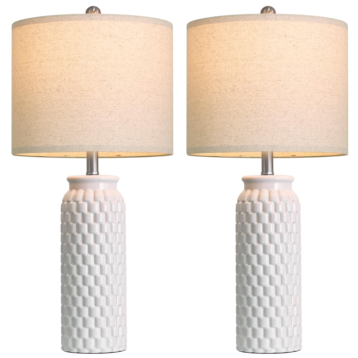 Usumkky 27 White Modern Ceramic Living Room Lamps Bedside Lamp Set Of 2 For Bedroom Decor Farmhouse Table Lamp For Living Room Office Dorm