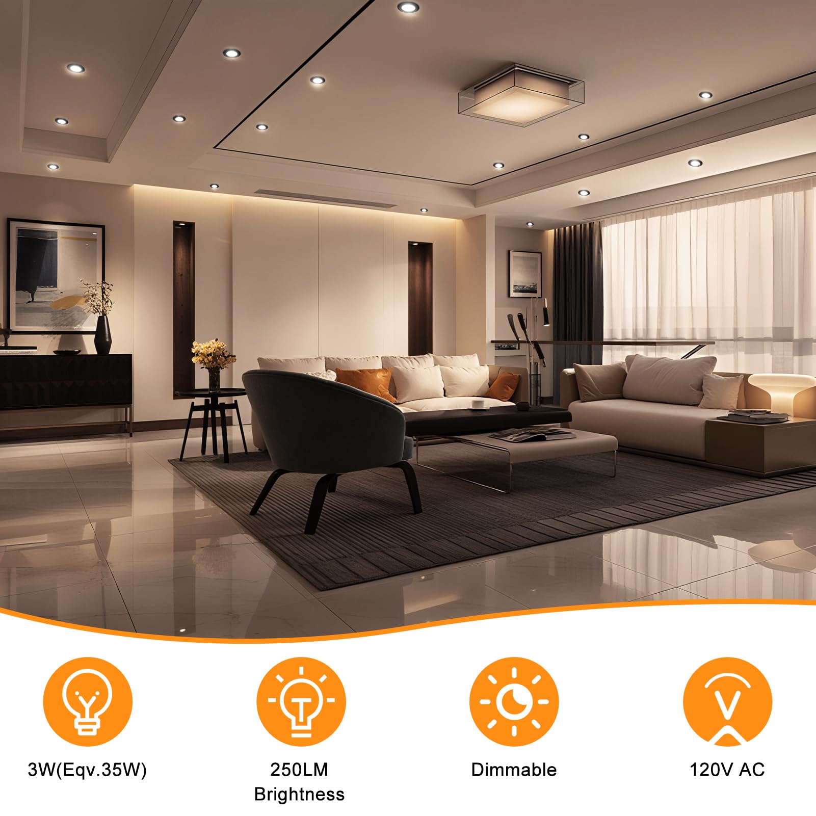 YGS-Tech 2 Inch LED Recessed Lighting, Dimmable Downlight 3W, 3000K Warm White, 10 Pack, Aluminum, ABS Plastic
