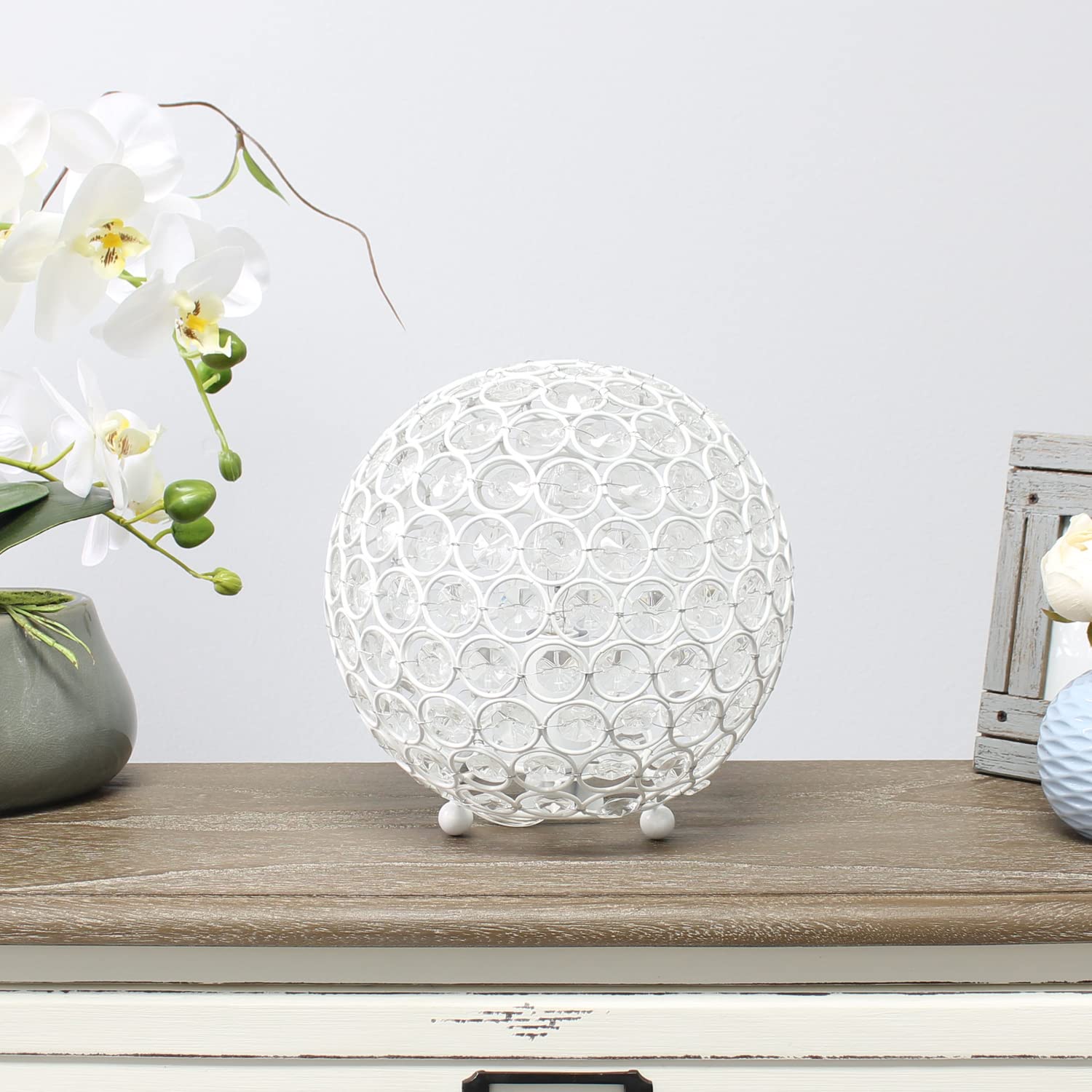 LALIA HOME Elipse Medium Table Lamp - 8in Metal Crystal Round Sphere - White - Model 1270-LHT-3009-WH