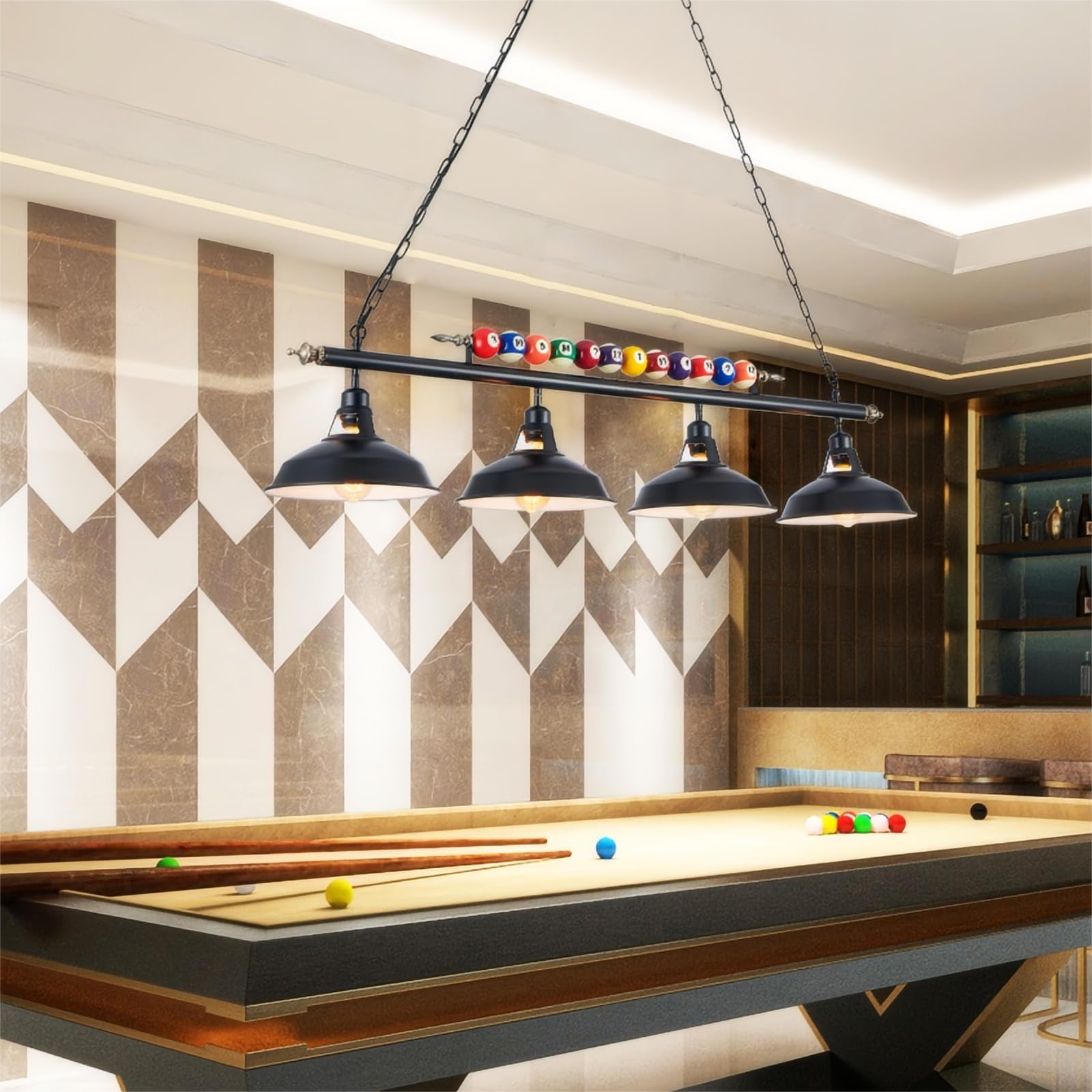 Mcacggo Billiard Pool Table Lights 4-Light Black Matte Metal Shades, 50'' Pool Table Lighting For 7'-8' Table, Billiard Light Su